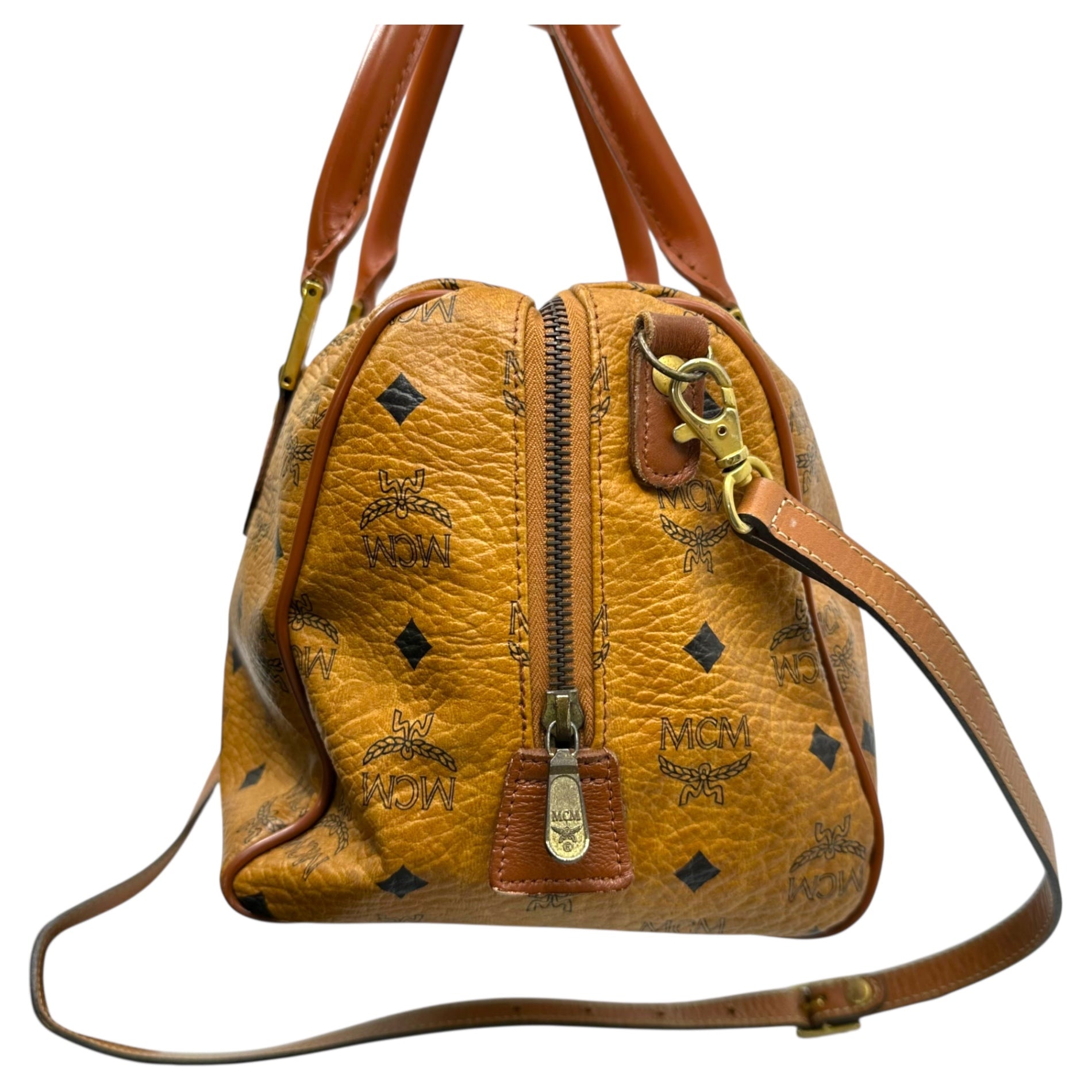 MCM(エムシーエム) 2way Shoulder Mini Boston Bag ショルダー ミニ ボストン バッグ ブラウン ririジップ