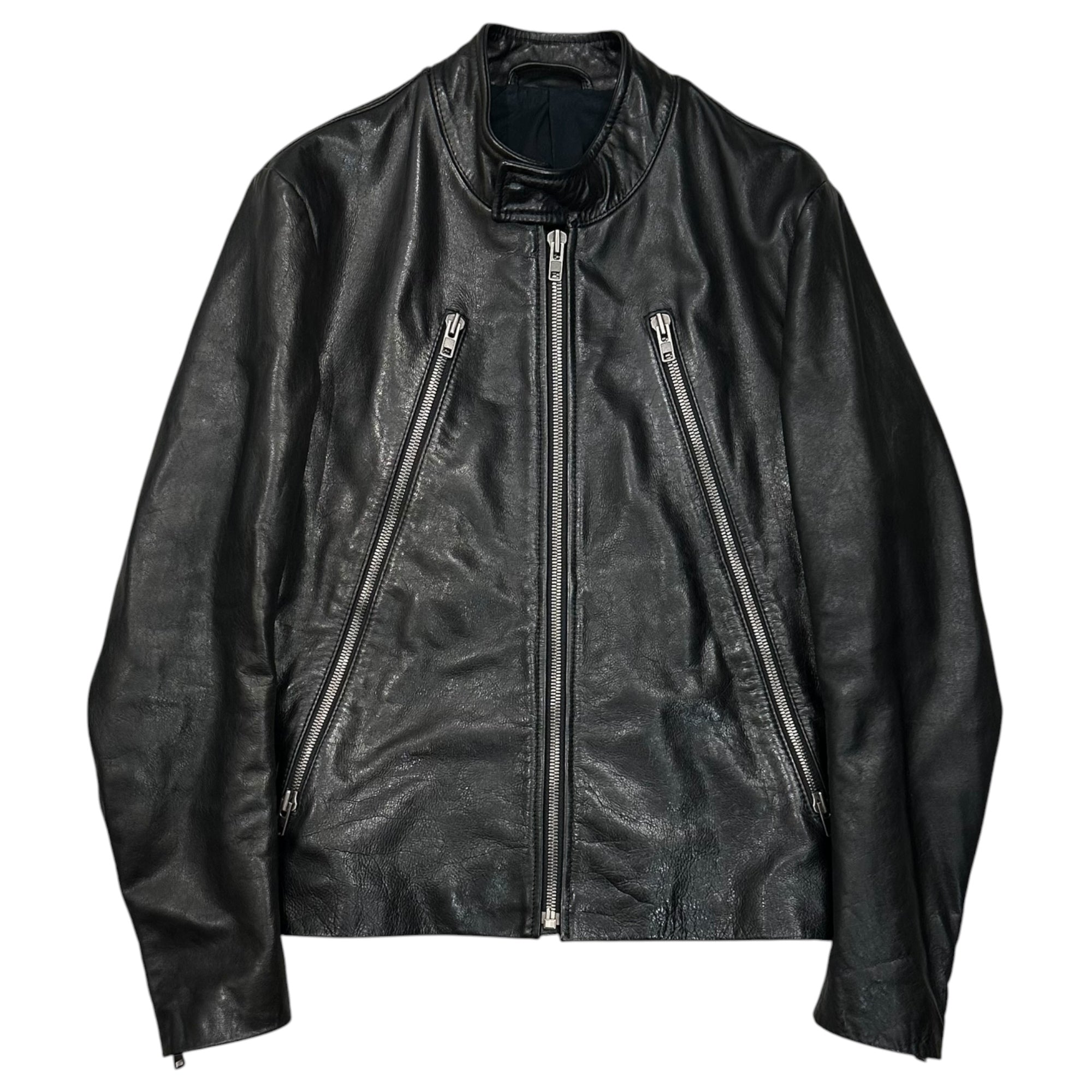 Maison Martin Margiela(メゾン マルタンマルジェラ) 2011AW 5-ZIP LEATHER JACKET - Cowhide 5ジップ ライダース ジャケット 牛革 S30AM0203 44(XS程度) ブラック レザー 八の字