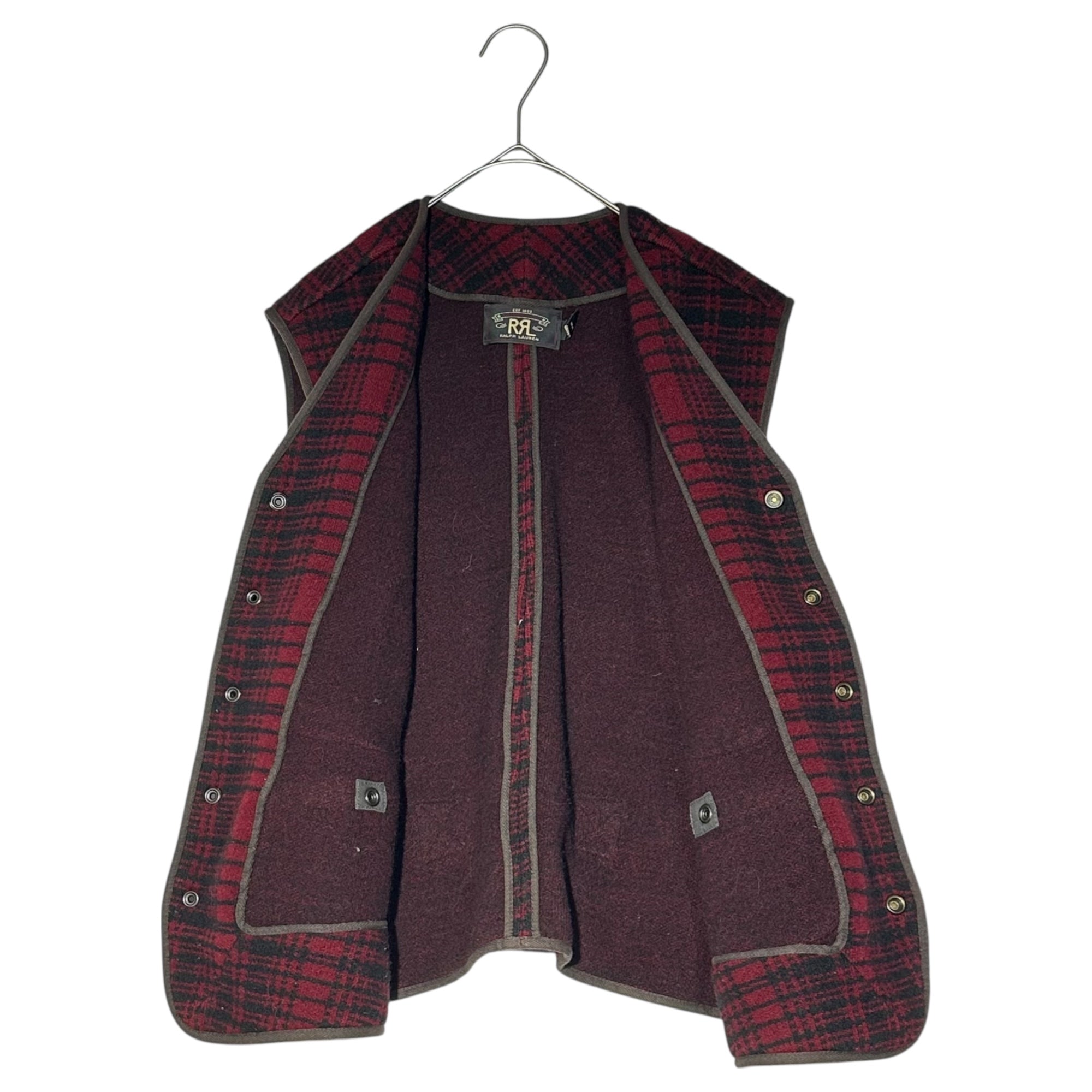 RRL(ダブルアールエル) Check Wool Hunting Vest チェック ウール ハンティング ベスト 782567486001 M レッド×ブラック