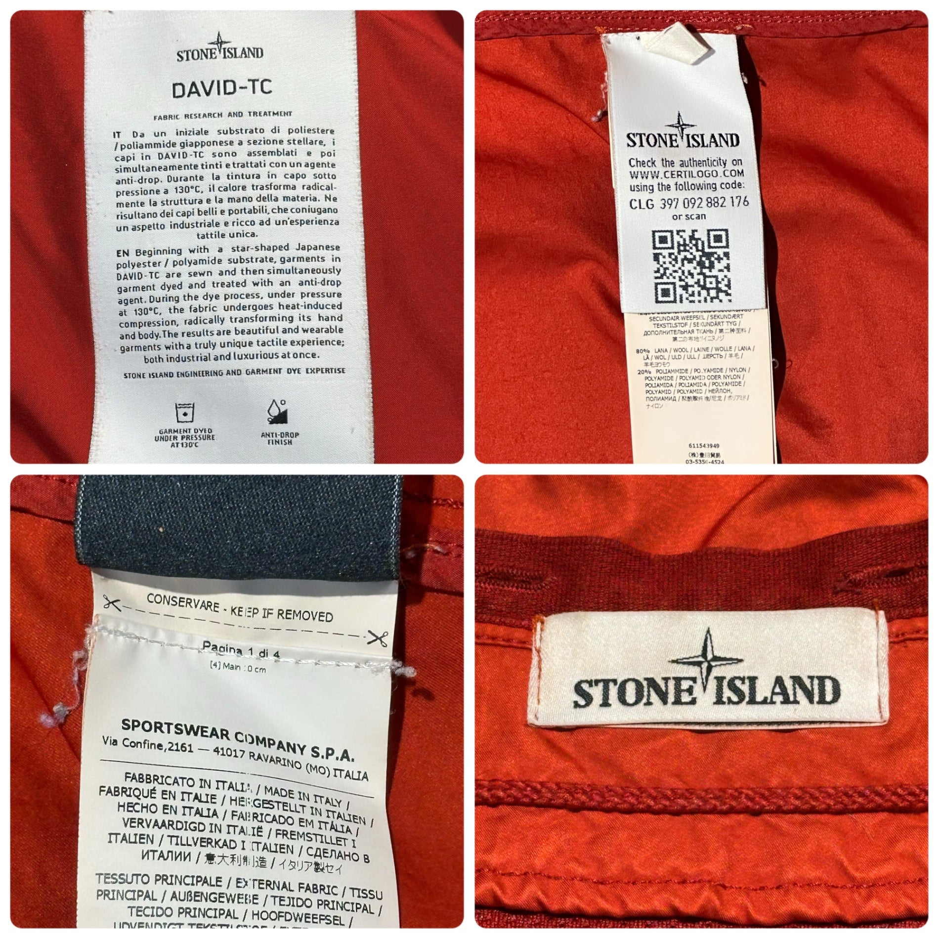 STONE ISLAND(ストーンアイランド) 14AW David TC Double Lined Felt Hood Mid Parka デイビッド TC ダブルライニング フェルトフード ミッドパーカー 611543949 L オレンジ 名作