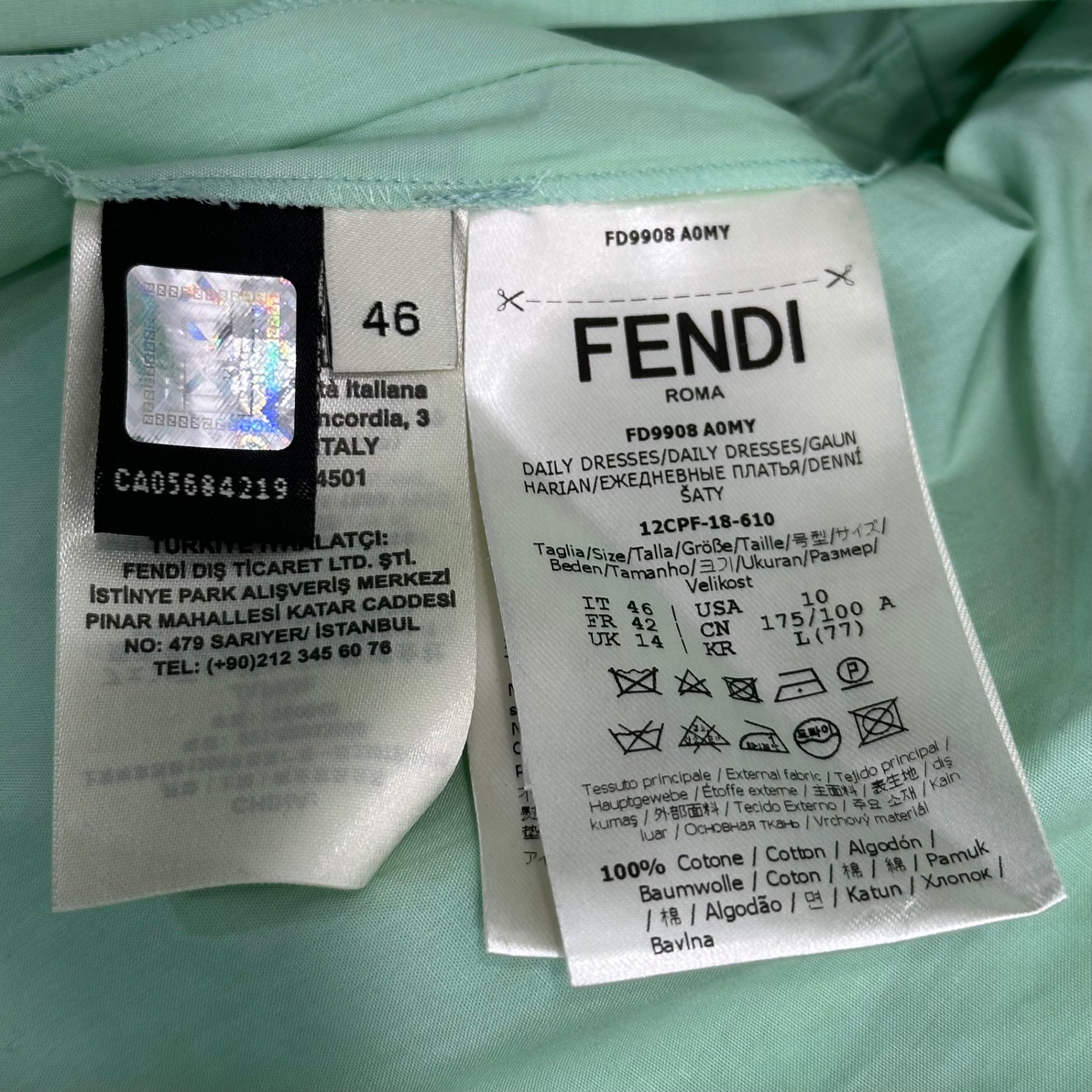 FENDI(フェンディ) Big Race Color Pleated Dress ビッグ レース カラー プリーツ ワンピース 46 ミント
