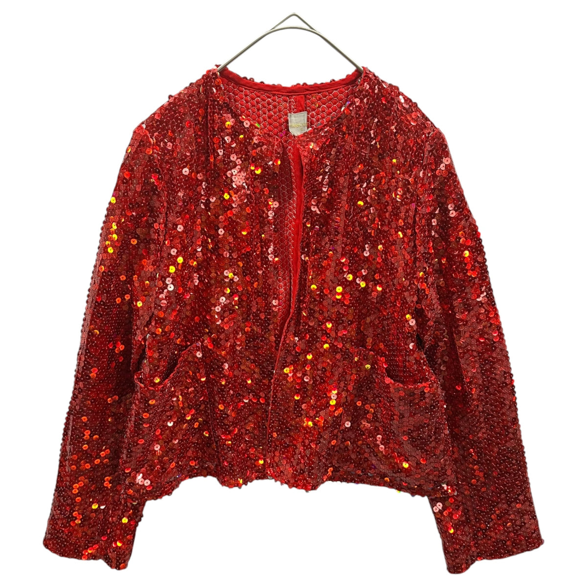 COMME des GARCONS(コムデギャルソン) 1999AW Sequin Collarless Cropped Jacket スパンコール ノーカラー ショートレングス ジャケット GJ-04014S FREE レッド AD1999 90s アーカイブ 稀少