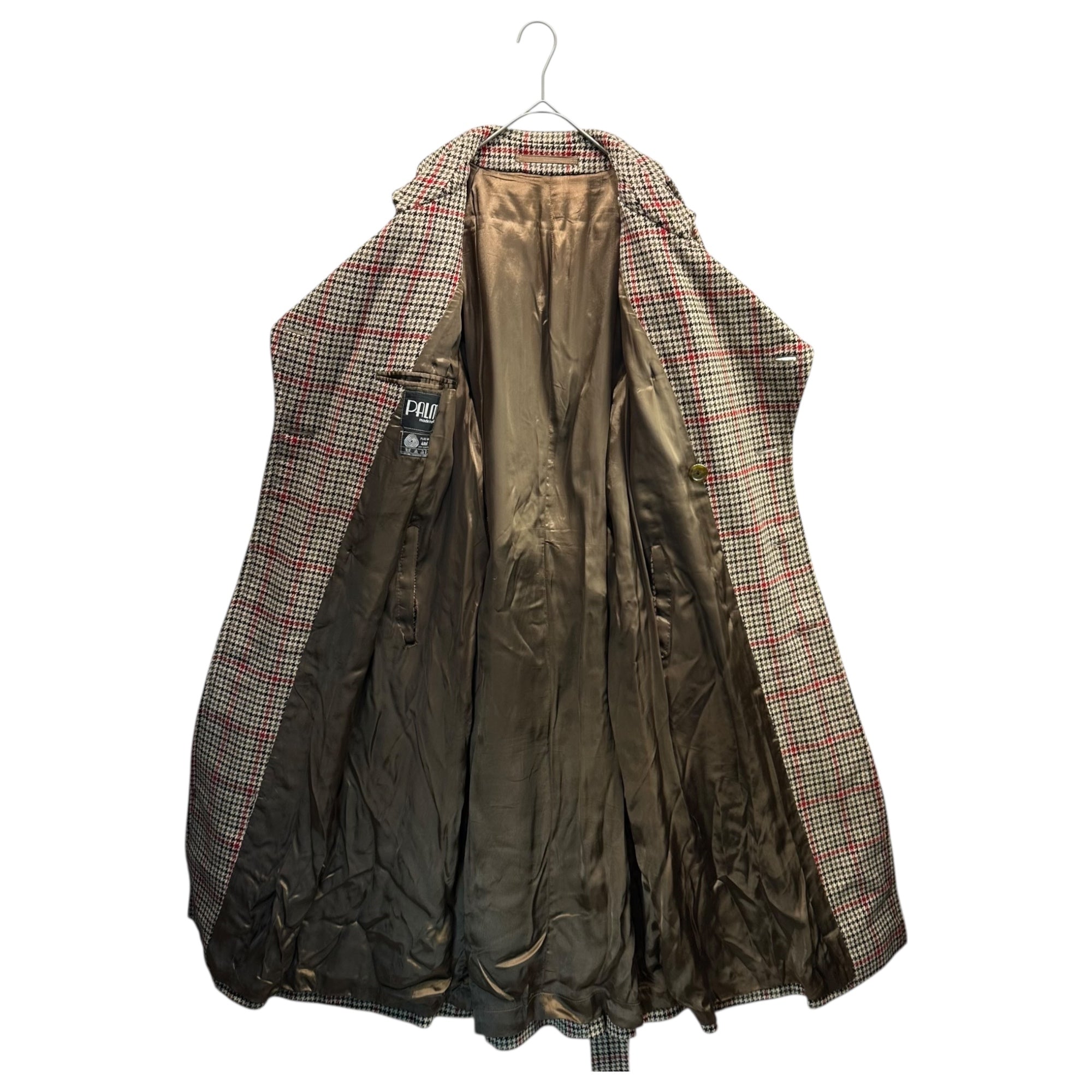 VINTAGE(ヴィンテージ) 70~80's Vintage Houndstooth Wool Long Coat 70年 80年代 ヴィンテージ 千鳥柄 ウール ロング コート ベージュ×ブラック×レッド made in england