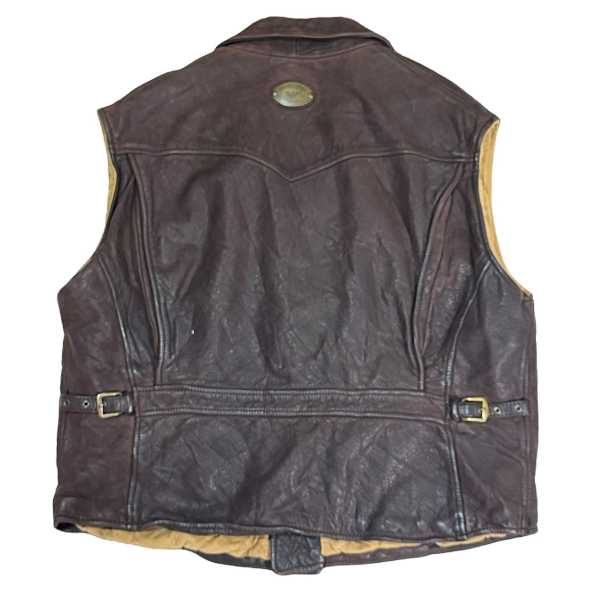 EMPORIO ARMANI(エンポリオアルマーニ) 90's Button Leather Vest 90年代 ボタン レザー ベスト 50(L~XL程度) ダークブラウン SAMPLE品