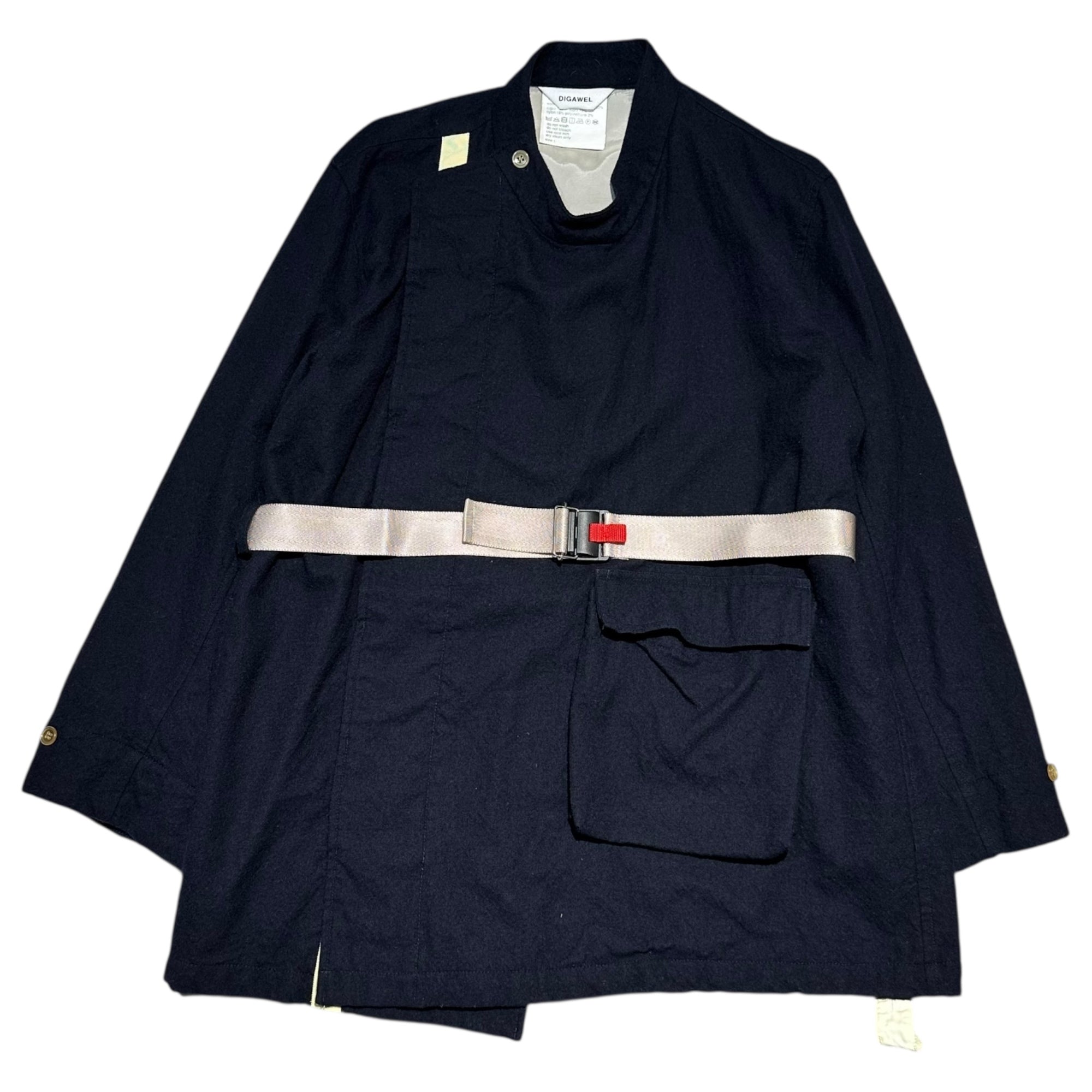 DIGAWEL(ディガウェル) Pre-washed Wool Coat with Diagonal Buttons and Large Pockets 製品洗い ウール 斜めボタン ビッグポケット コート  1(S程度) ネイビー