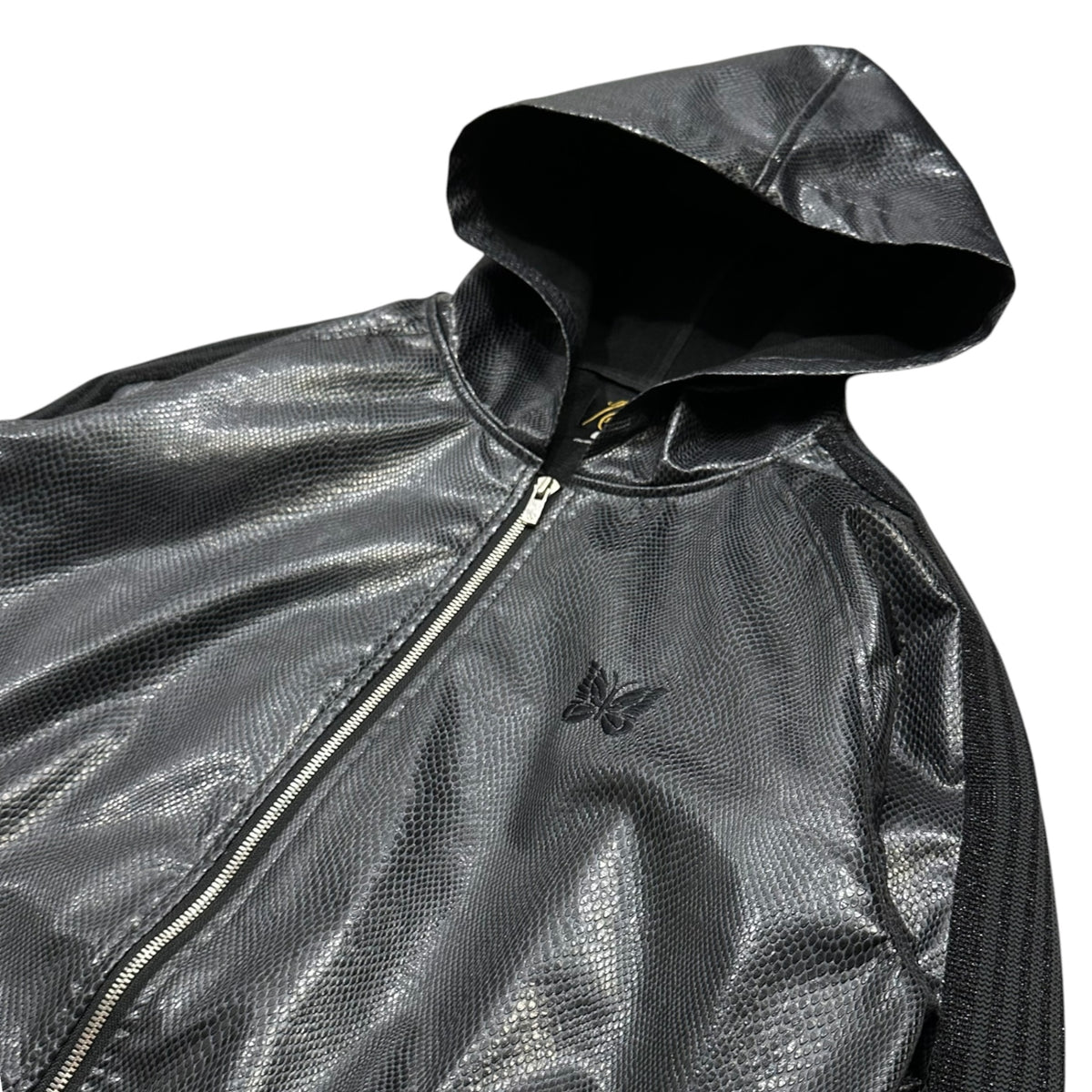 NEEDLES(ニードルズ) Nubian-Exclusive Python Zip-Up Sleeve-Stripe Hooded Jacket ヌビアン 別注 パイソン ジップ アップ 袖 ライン フーデッド ジャケット NS1584 L グレー