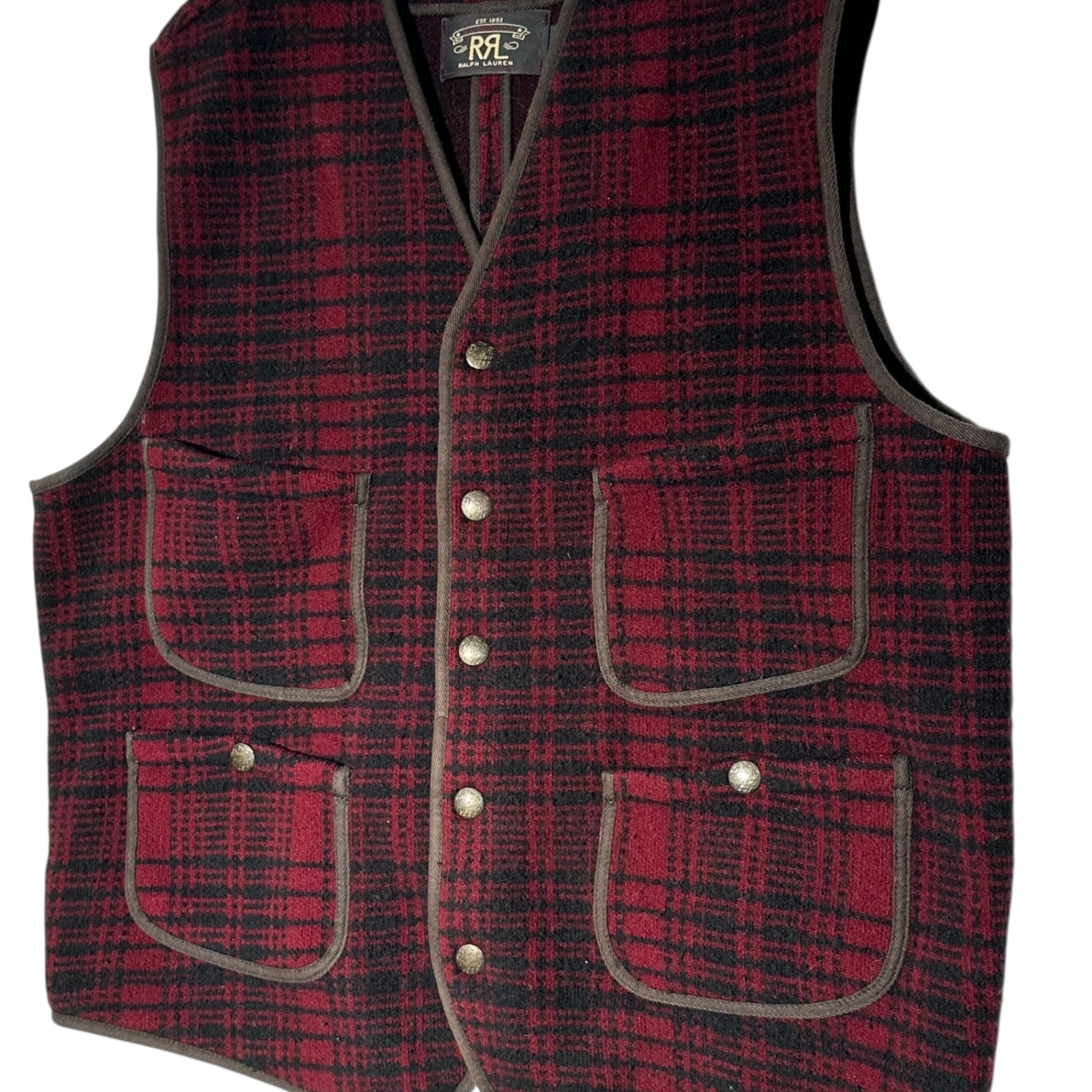 RRL(ダブルアールエル) Check Wool Hunting Vest チェック ウール ハンティング ベスト 782567486001 M レッド×ブラック