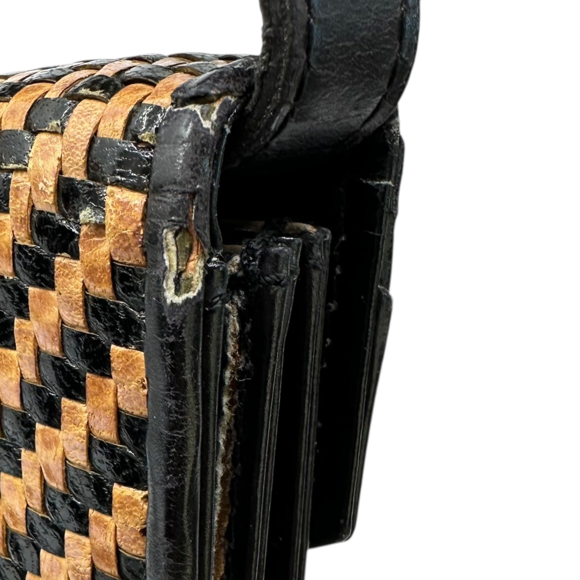 YVES SAINT LAURENT(イヴサンローラン) Intrecciato Leather Shoulder Bag イントレチャート レザー ショルダー バッグ ブラウン×ブラック ヴィンテージ