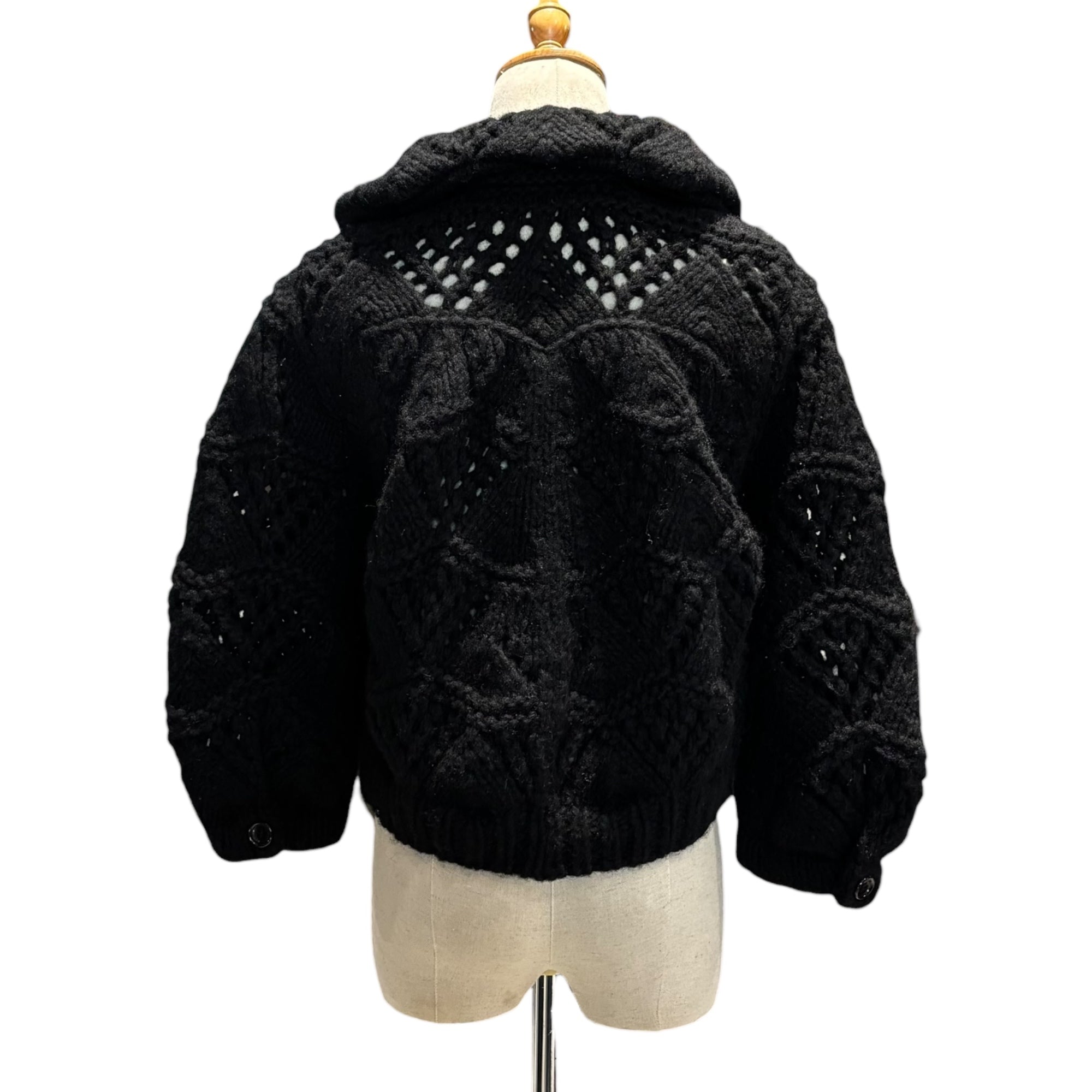 tricot COMME des GARCONS(トリココムデギャルソン) 08AW Hand-knitted Loose-knit Short-length Jacket with Oversized 手編み ローゲージ ニット デカボタン ショートレングス ジャケットButtons  TB-N017 FREE ブラック AD2008 男性着用可能