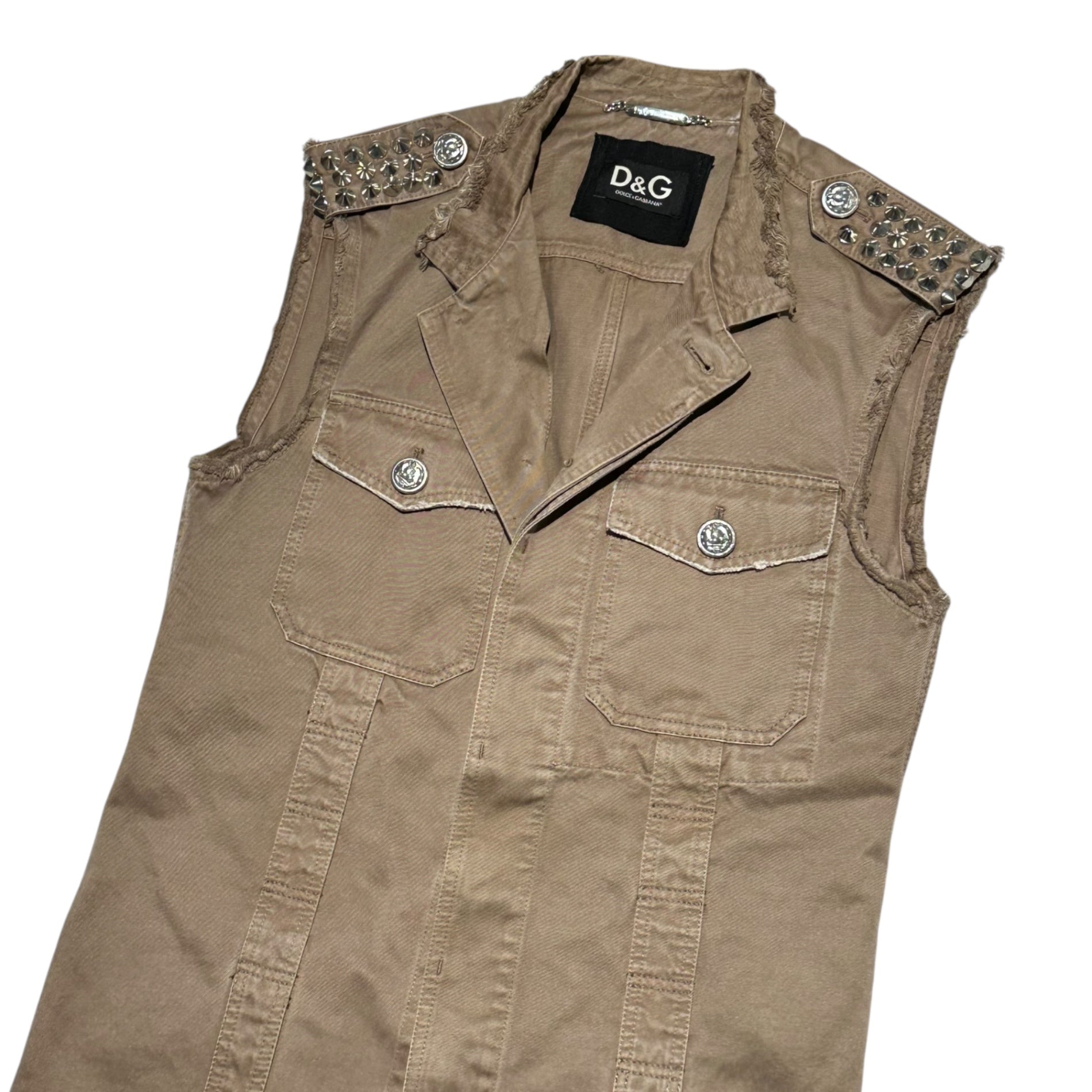 D&G(ディー&ジードルガバドルチェ&ガッバーナ) Studded raw edge vest スタッズ装飾 切りっぱなし ベスト RB0220/ST3043 46(S) ブラウン