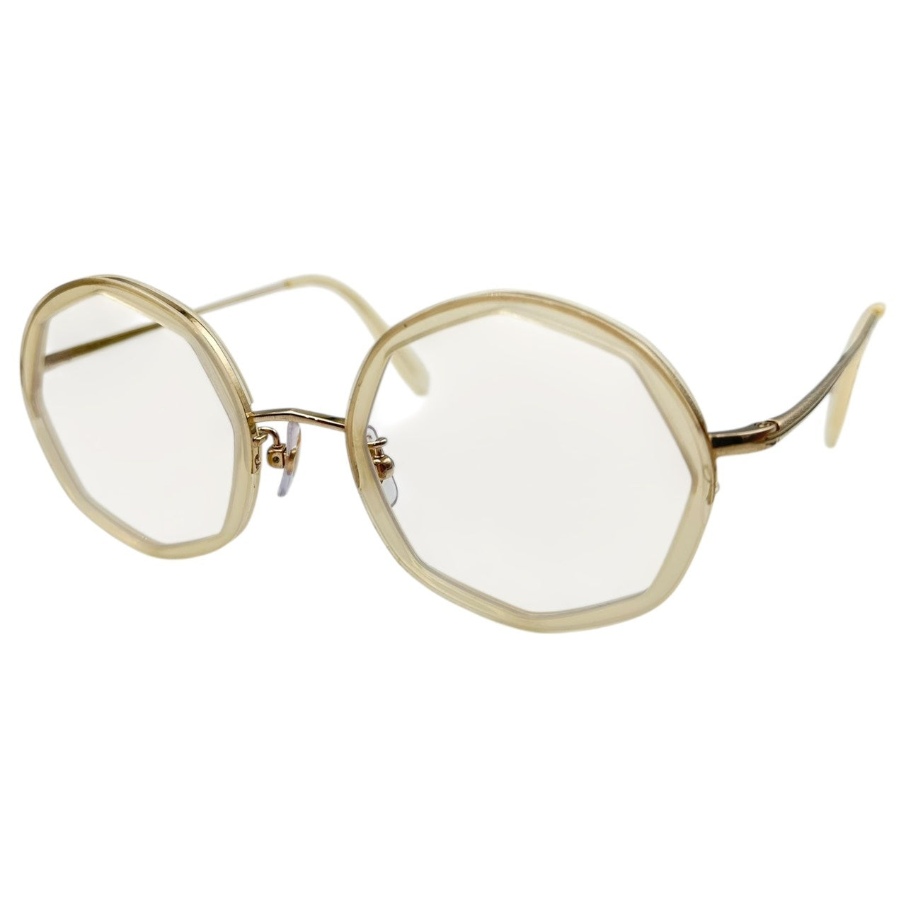 megane and me(メガネアンドミー) EDIE - EC Ecru/Gold オクタゴン メガネ クリア レンズ ME005 49□21-145 ホワイト×ゴールド 眼鏡 メガネ