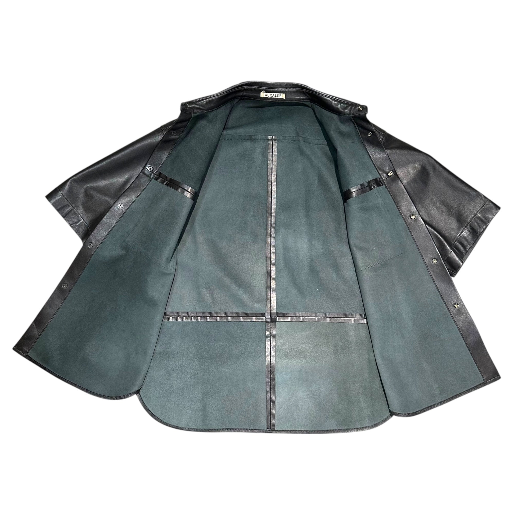 AURALEE(オーラリー) 20SS LAMB LEATHER HALF SLEEVE SHIRTS ラムレザー 半袖 シャツ ラムスキン A20SS03RL 1(ウィメンズM、メンズXS相当) ブラック