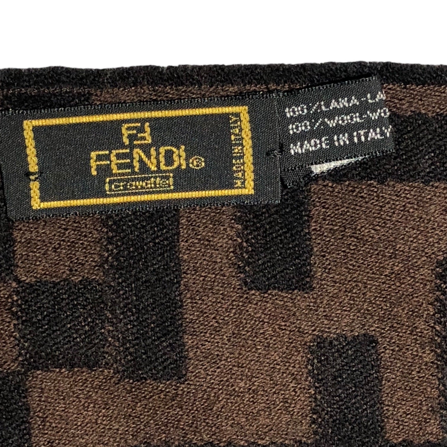 FENDI(フェンディ) Zucca pattern wool scarf ズッカ 柄 ウール マフラー ブラウン