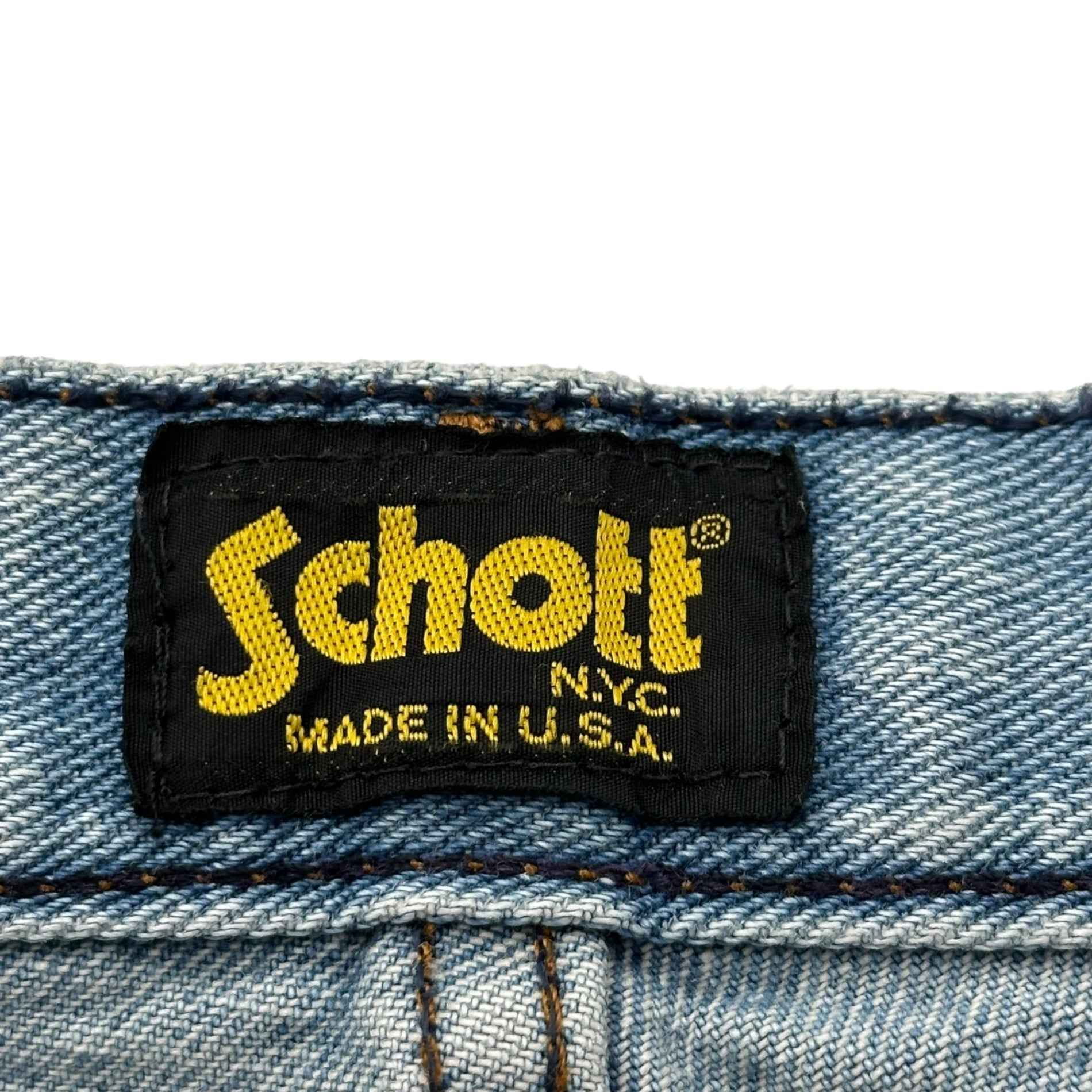 SCHOTT(ショット) Perfecto USA made Denim Pants ウォッシュド ストレート デニム パンツ 表記消(実寸約78cm) ライトインディゴ USA製