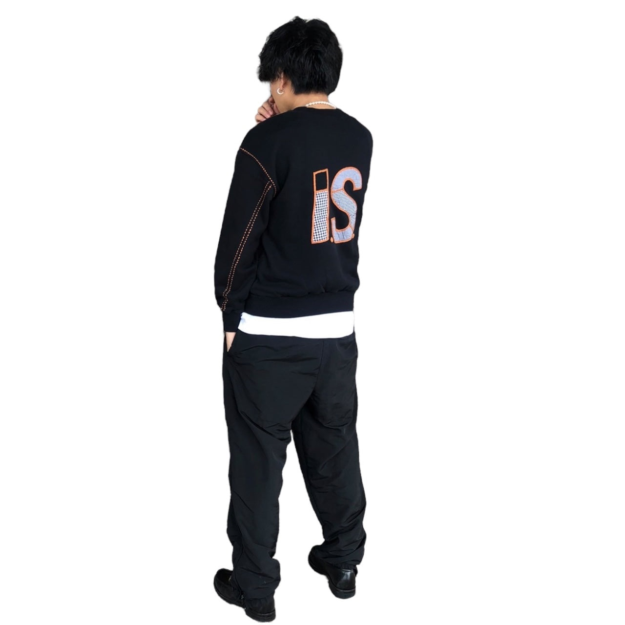 i.s. ISSEY MIYAKE(アイエス イッセイミヤケ) 90's”i.s.”backl logo stitch sweat/バック刺繍ロゴステッチスウェット IS31-JL008 M ブラック 90年代 ヴィンテージ