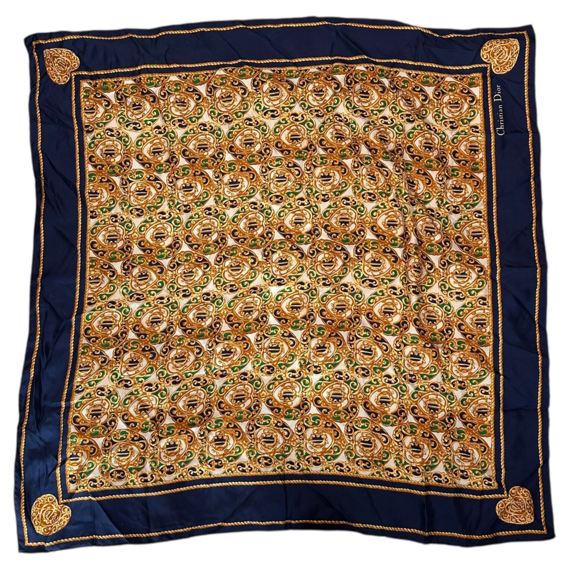 Christian Dior(クリスチャンディオール) Silk Scarf シルク スカーフ ネイビー×ゴールド