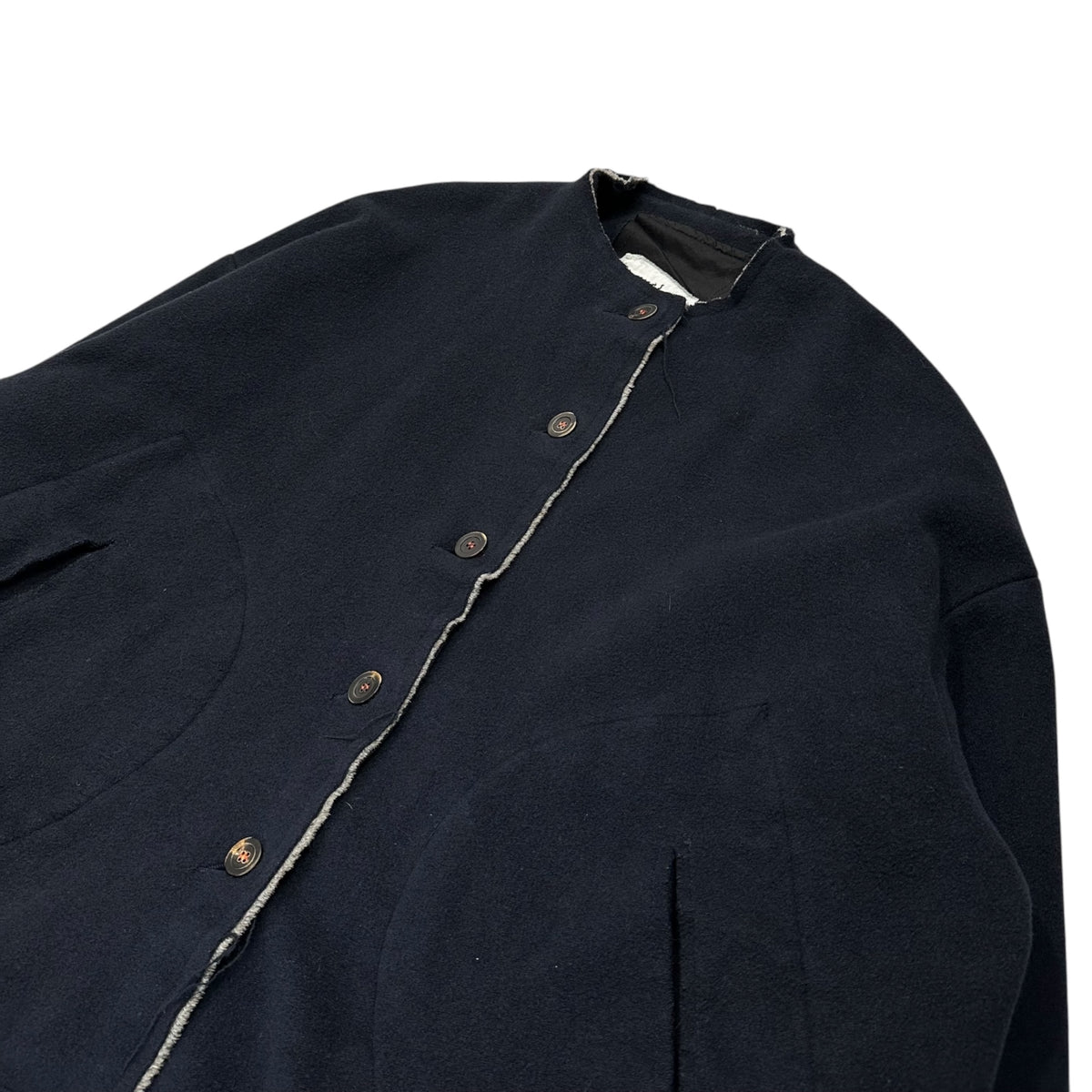 H+ HANNOH WESSEL(アッシュプリュスアノーヴェセル) Wo/ Co Collarless Layered Jacket ノーカラー コットン ウール レイヤード ジャケット 42 ネイビー