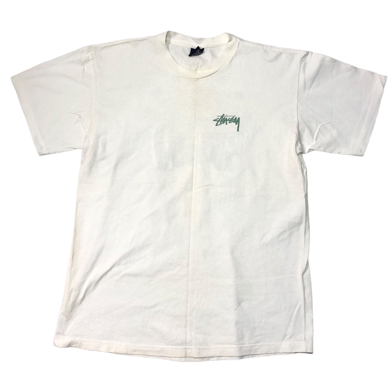 STUSSY(ステューシー) 90’s~00's carp and skull バックプリント 鯉 スカル Tシャツ SIZE L ホワイト×グリーン 90～00年代 OLD STUSSY