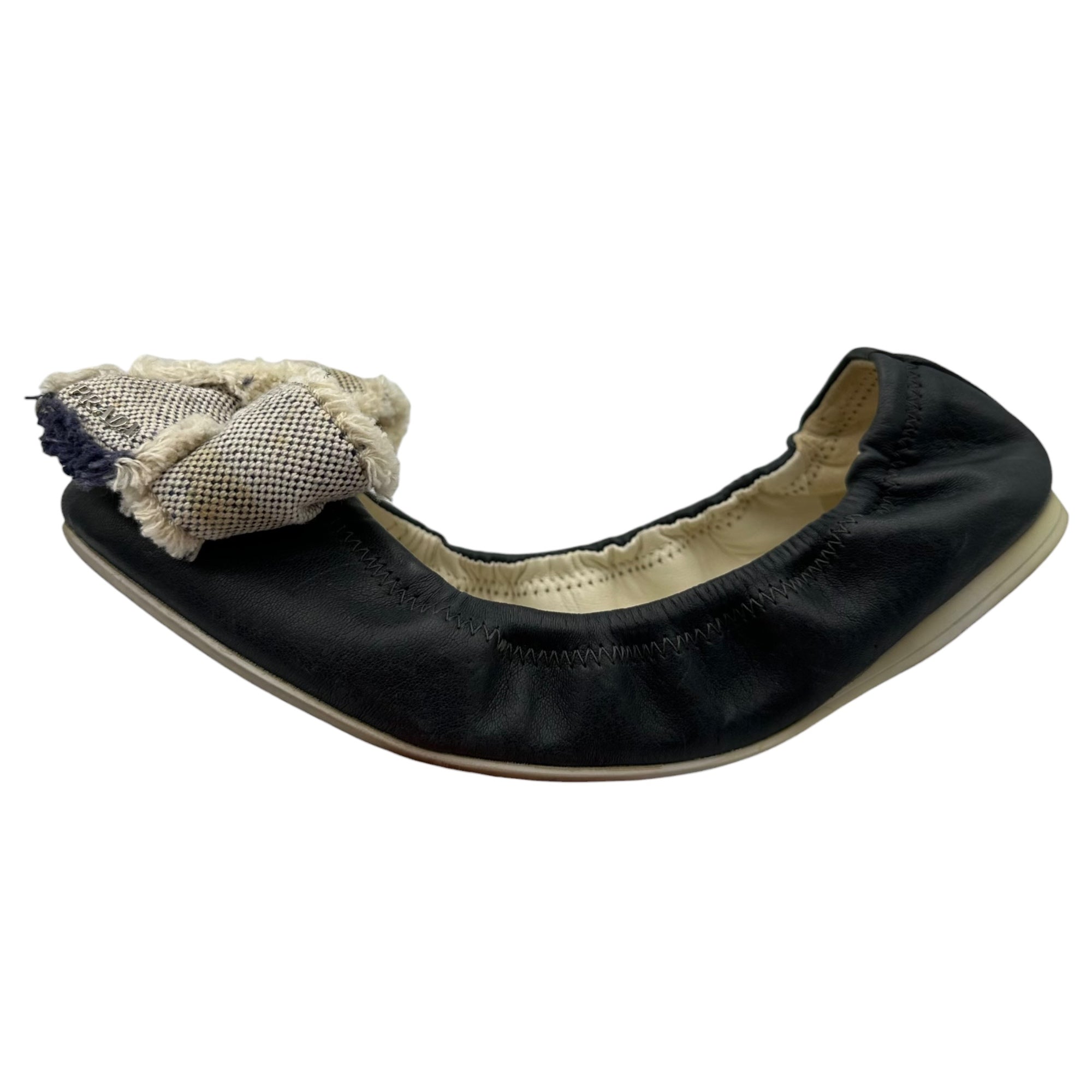 PRADA SPORT(プラダスポーツ) Leather Bow Ballet Flats リボン レザー バレーシューズ 37 1/2(24.0cm程度) ネイビー