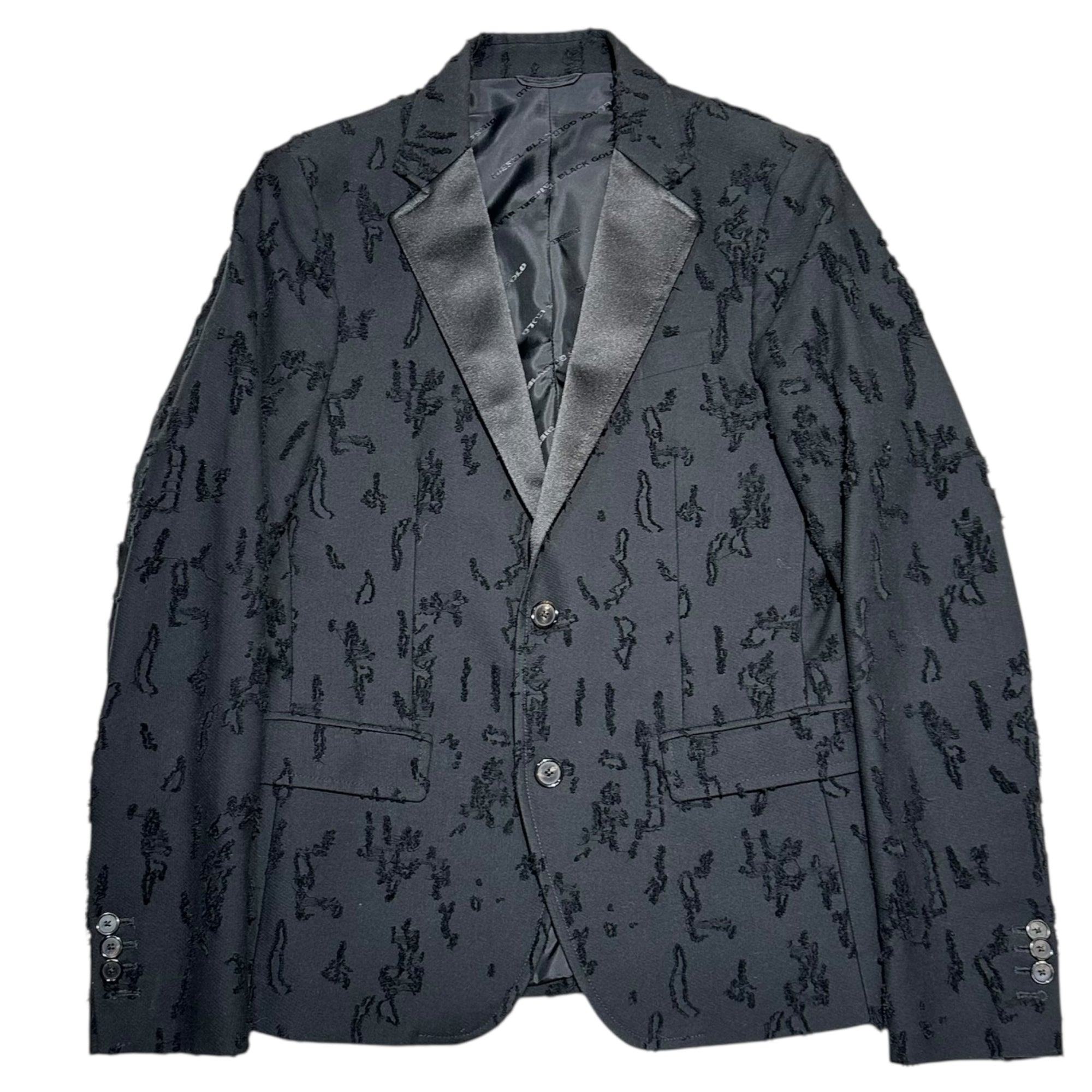 DIESEL BLACK GOLD(ディーゼルブラックゴールド) Broken Setup Jacket ブロークン セットアップ ジャケット JK:46 PT:44 ブラック ダメージ加工 テーラード スラックス パンツ スーツ