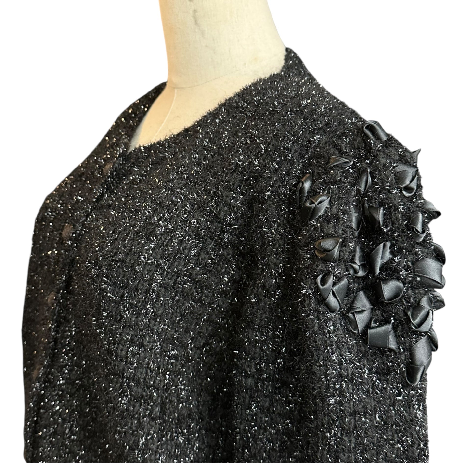 YVES SAINT LAURENT(イヴサンローラン) Vintage Lame Ribbon Crew Neck Knit Cardigan ヴィンテージ ラメ リボン クルーネック ニット カーディガン ST41-884 M ブラック