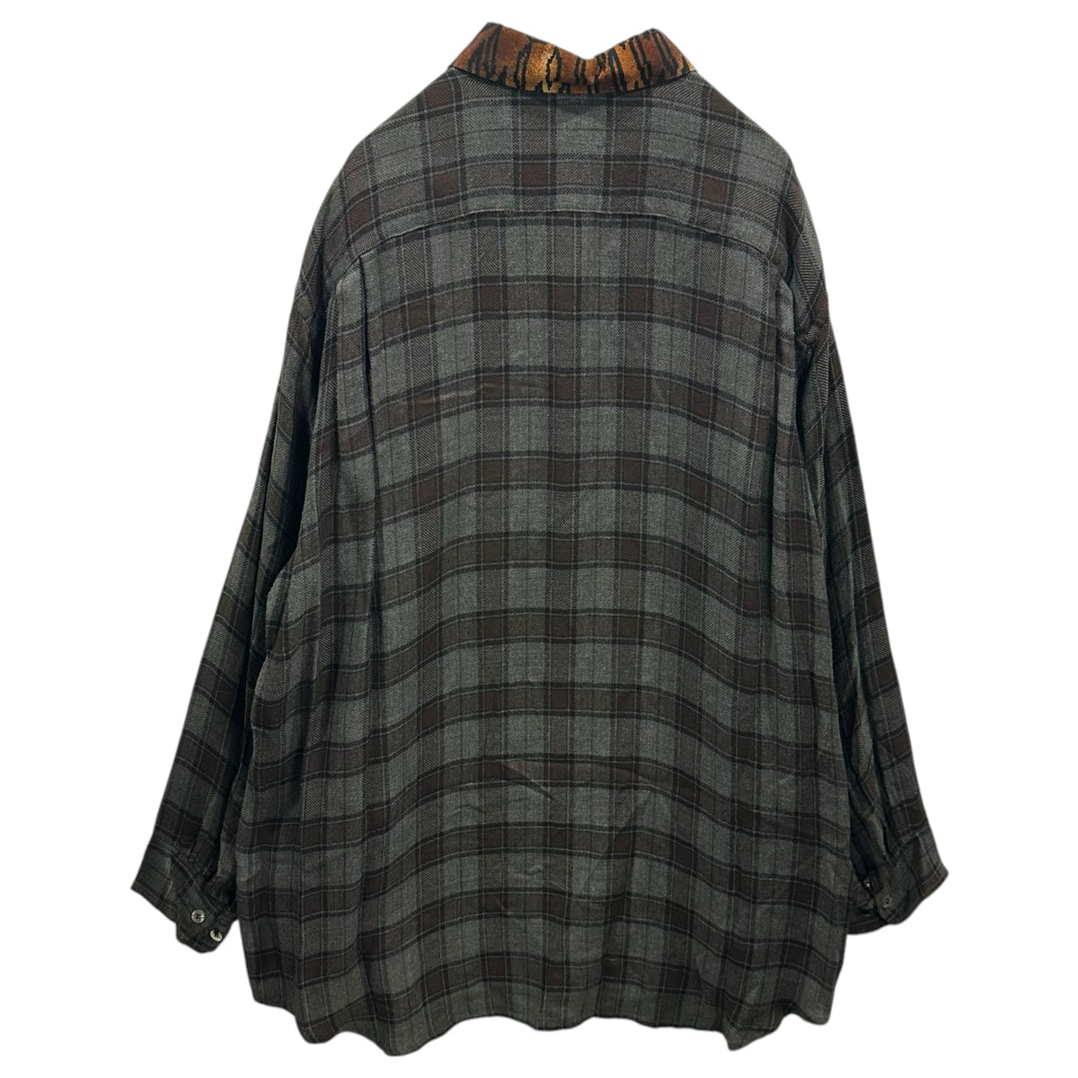 COMME des GARCONS(コムデギャルソン) 1992SS Ethnic panelled plaid rayon shirt エスニック チェック 切替 レーヨン シャツ GB-110060 表記無(FREE) ブラウン×グレー 90's 90年代 メンズ着用可能サイズ