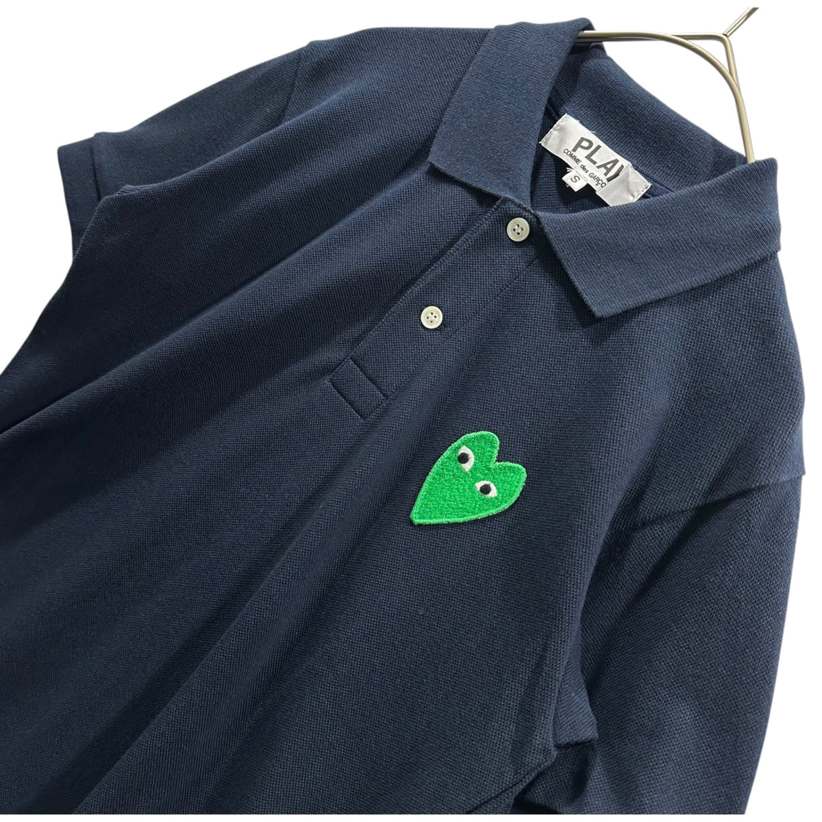 PLAY COMME des GARCONS(プレイコムデギャルソン) One-point logo patch S/S polo shirt ワンポイント ワッペン ロゴ 半袖 ポロシャツ AZ-T045 S ダークネイビー×グリーン AD2006