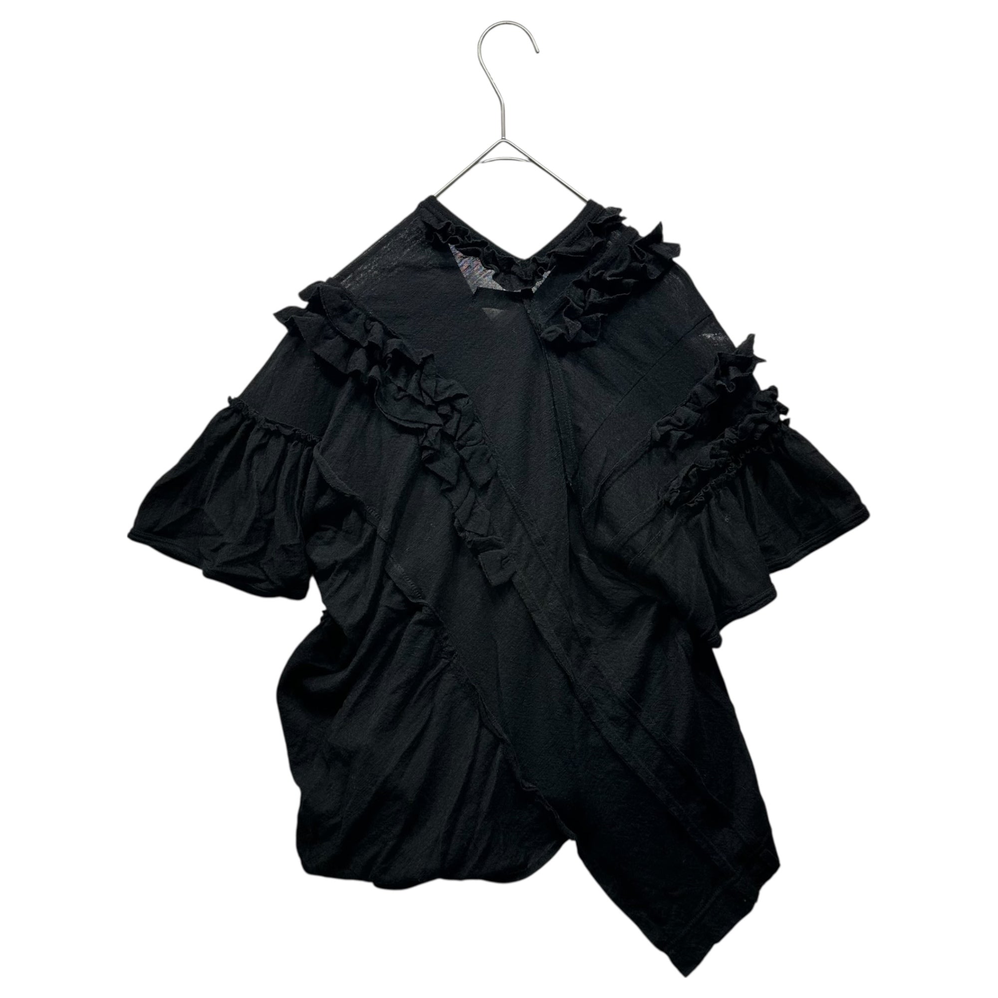 tricot COMME des GARCONS(トリココムデギャルソン) 07AW Diagonal-Cut Frill-Trimmed S/S Wool Knit Top 斜め フリル 装飾 半袖 ウール カットソー TT-T035 FREE ブラック AD2007