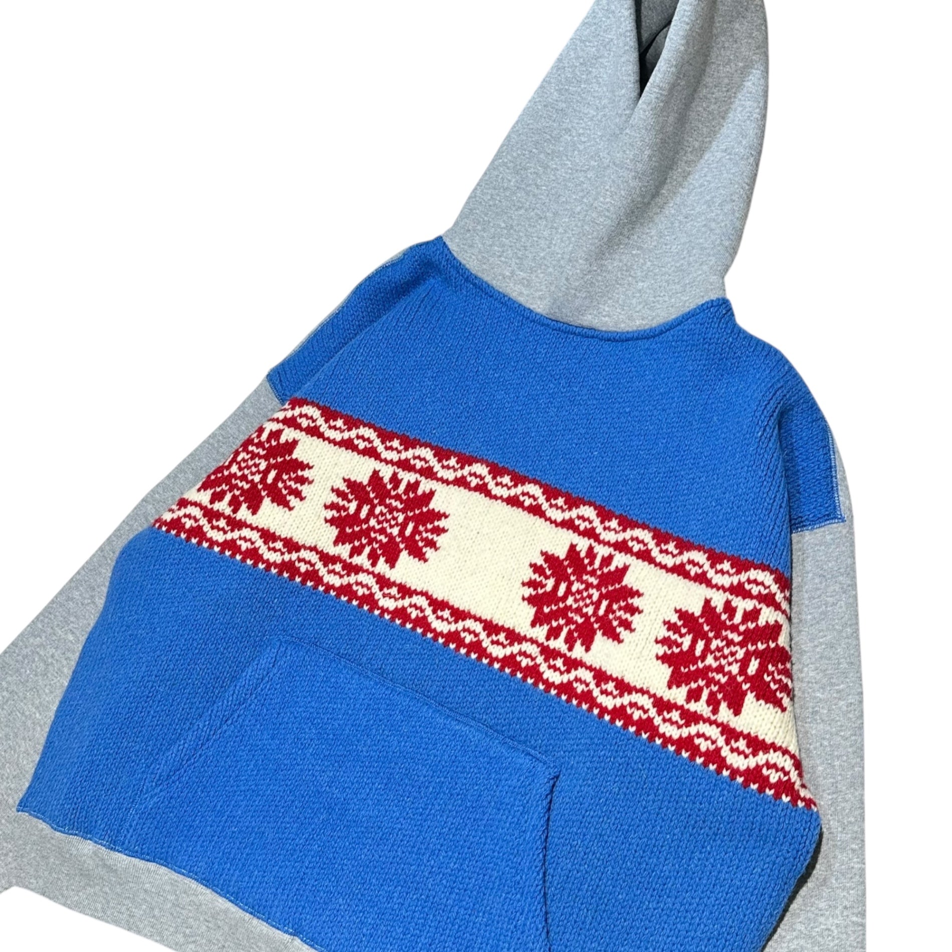 eYe JUNYA WATANABE MAN × PALACE(アイ ジュンヤワタナベマン × パレス) 24AW Snowflake-Patterned Knit × Sweatshirt Combination Hoodie 雪柄 ニット スウェット コンビ フーディー パーカー WN-T905 M グレー×ブルー AD2024