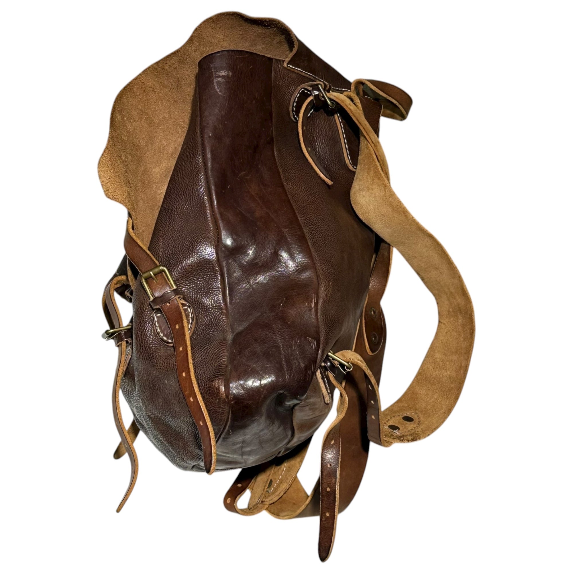 RRL(ダブルアールエル) Vintage-Processed Triple-Strap All-Leather Backpack Daypack ヴィンテージ加工 3連 ベルト オールレザー リュック デイパック ブラウン