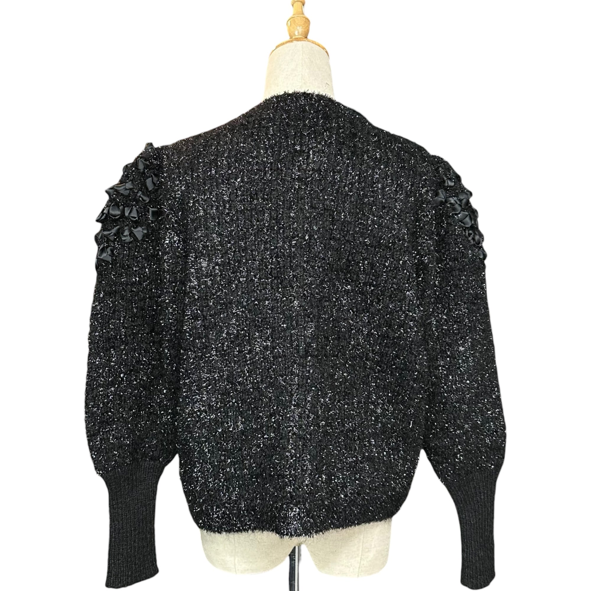 YVES SAINT LAURENT(イヴサンローラン) Vintage Lame Ribbon Crew Neck Knit Cardigan ヴィンテージ ラメ リボン クルーネック ニット カーディガン ST41-884 M ブラック