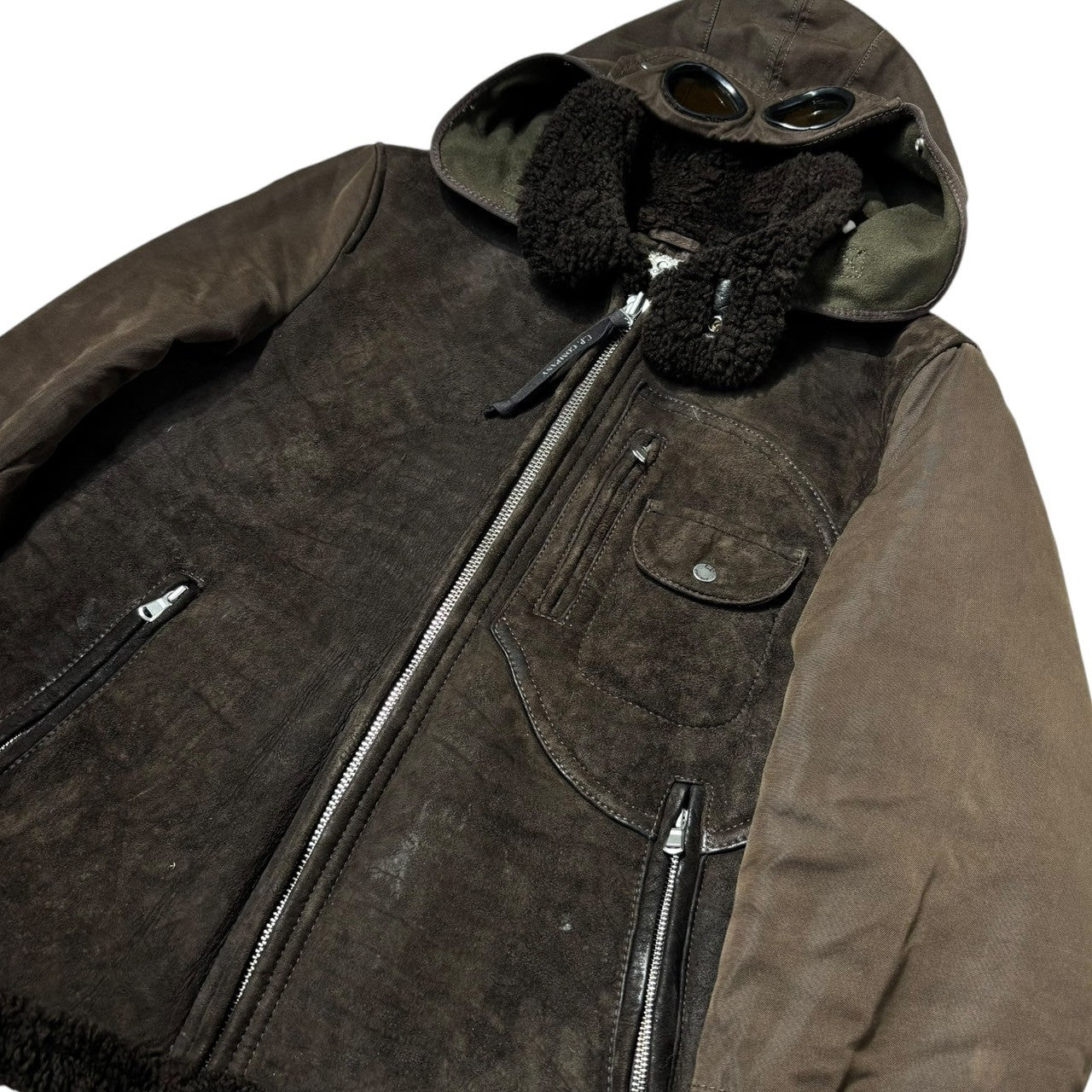 C.P.COMPANY(シーピーカンパニー) 06AW Goggle shearling leather jacket ゴーグル ムートン ジャケット 45184Q59 48(M程度) ブラウン 00's テック 本革 ボア Y2K Dポケット