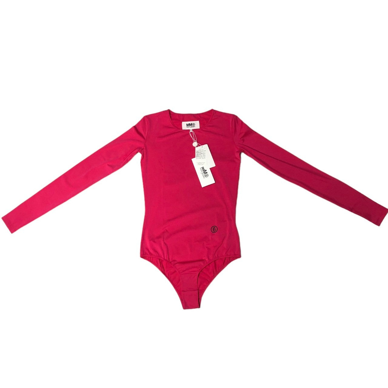 MM6 Maison Margiela(エムエムシックス) 21AW ”6” logo bodysuit ロゴ ボディスーツ S52NA0043 S  ショッキング ピンク 長袖 カットソー クルーネック