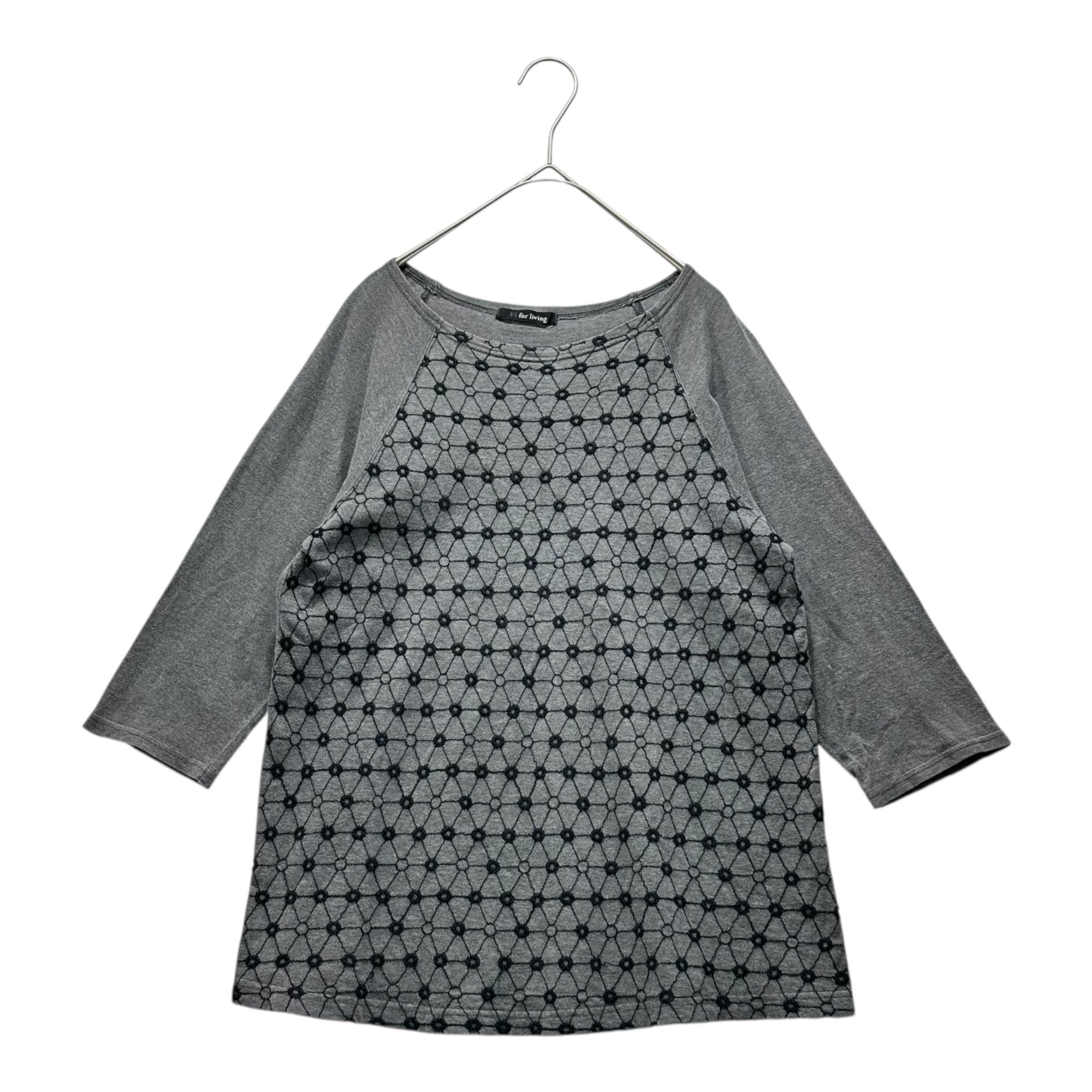Y's for living(ワイズフォーリビング) Circle Stitch Half Sleeve Crew Neck T-Shirt サークルステッチ 5分袖 クルーネック Tシャツ FREE グレー×ネイビー