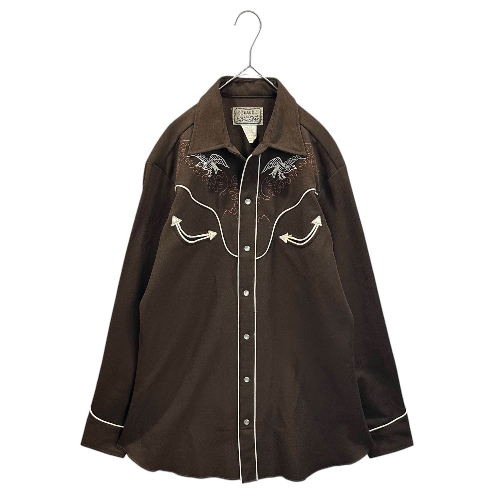 H Bar C(エイチバーシー) 1970's "AMERICAN EAGLE" Embroidered Western Shirt イーグル 刺繍 ウエスタン シャツ 15(SM程) ブラウン 70年代 ヴィンテージ