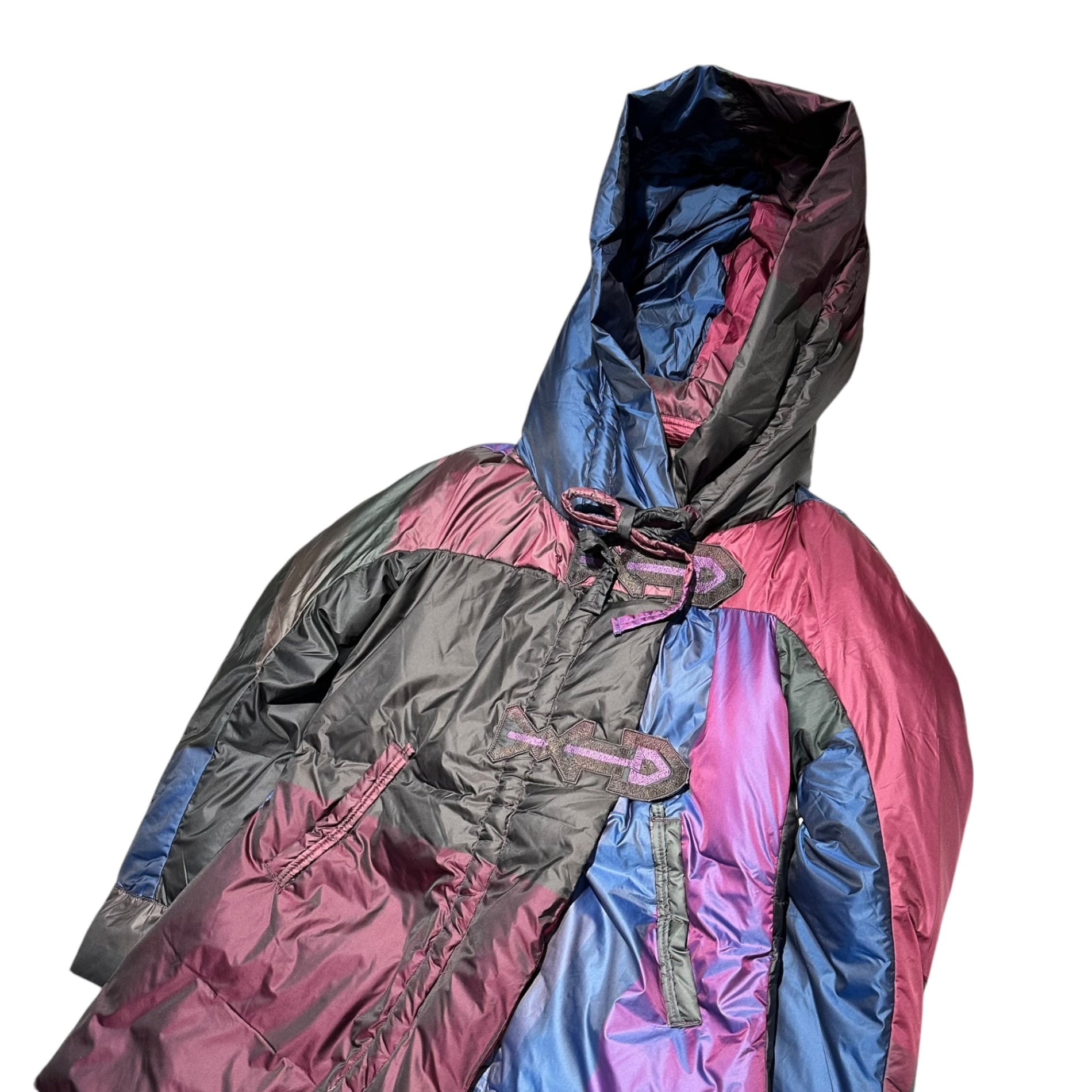 MARITHE FRANCOIS GIRBAUD(マリテフランソワジルボー) 10AW Archive Big Food Down Gimmick Coat アーカイブ ビッグ フード ダウン ギミック コート F7-7191 M ブラウン×レッド×ブルー Y2K 変形