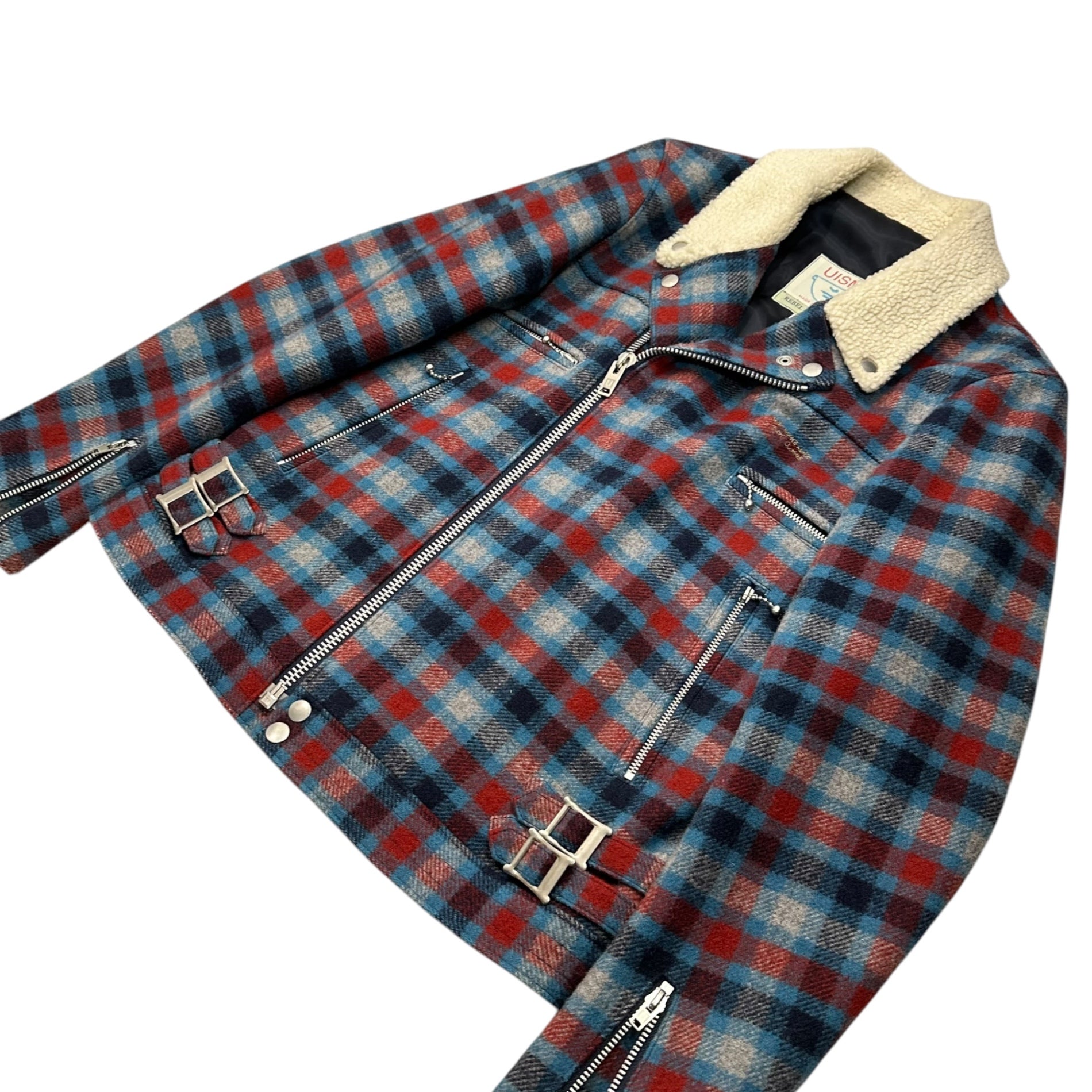 UNDERCOVERISM(アンダーカバイズム) 08AW UNREAL REAL CLOTHES期 Shearling Wool Check Rider Jacket ボア ウール チェック ライダース ジャケット B4212 2 ブルー×レッド