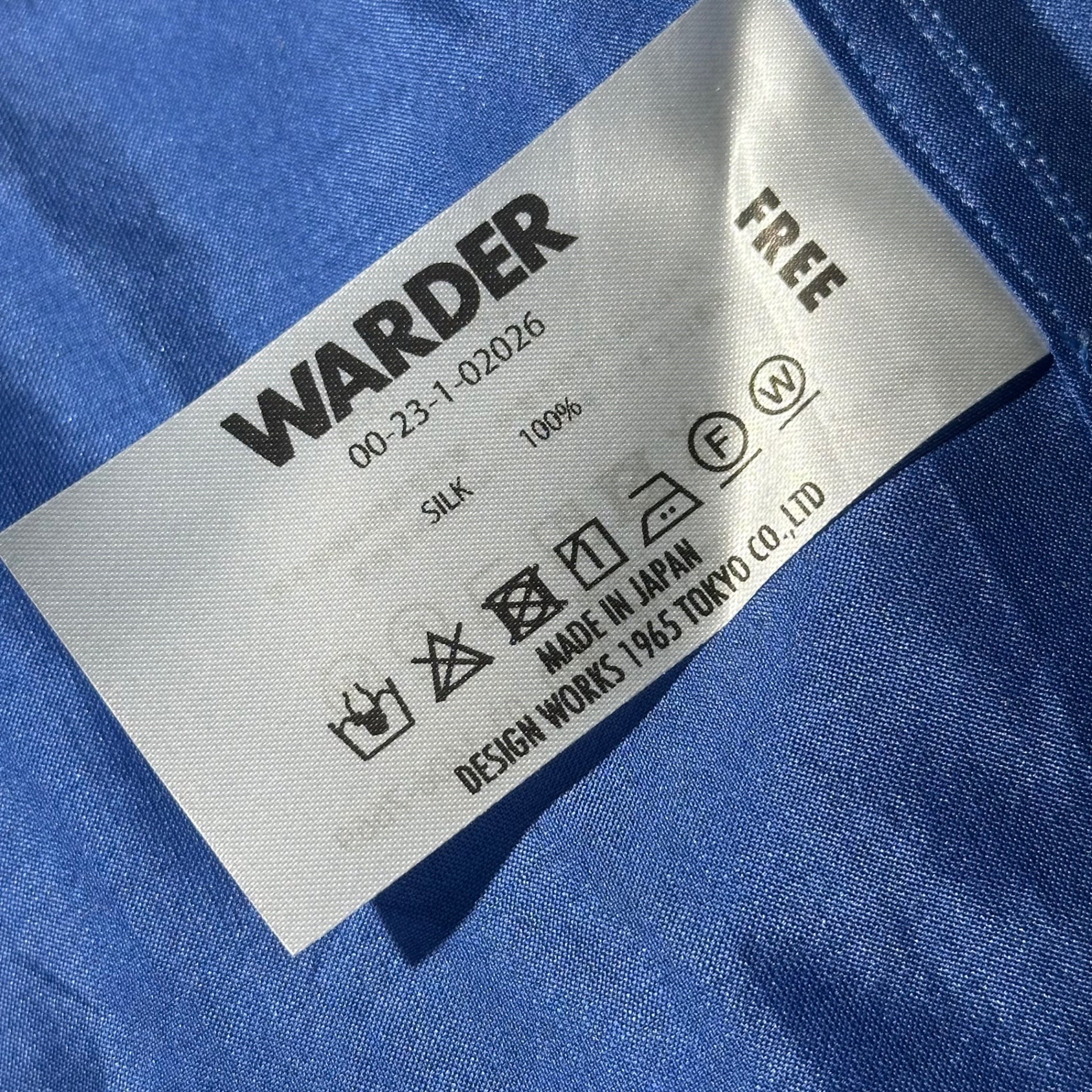 WARDER(ワーダー) 23SS Hospital Gown Shirt ホスピタル ガウン シャツ 00-23-1-02026 FREE サックスブルー シルク100% 参考定価54,000円＋税