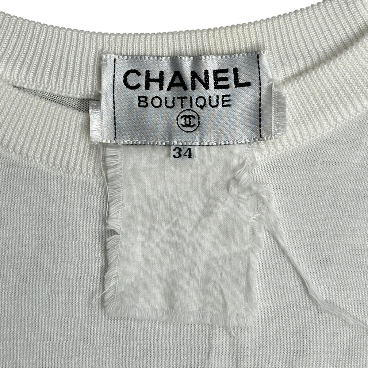 CHANEL(シャネル) Vintage 5-19-31 Chanel-Logo S/S Knit ヴィンテージ 5・19・31 シャネル ロゴ 半袖 ニット 34 ホワイト×ブラック