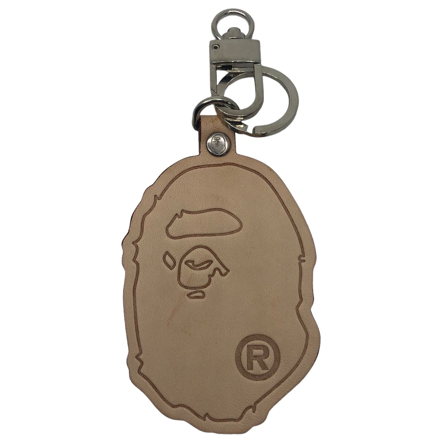 A BATHING APE(アベイシングエイプ) 00's APE face leather keychain エイプ フェイス レザー キーホルダー ヌメ革 デッドストック アーカイブ