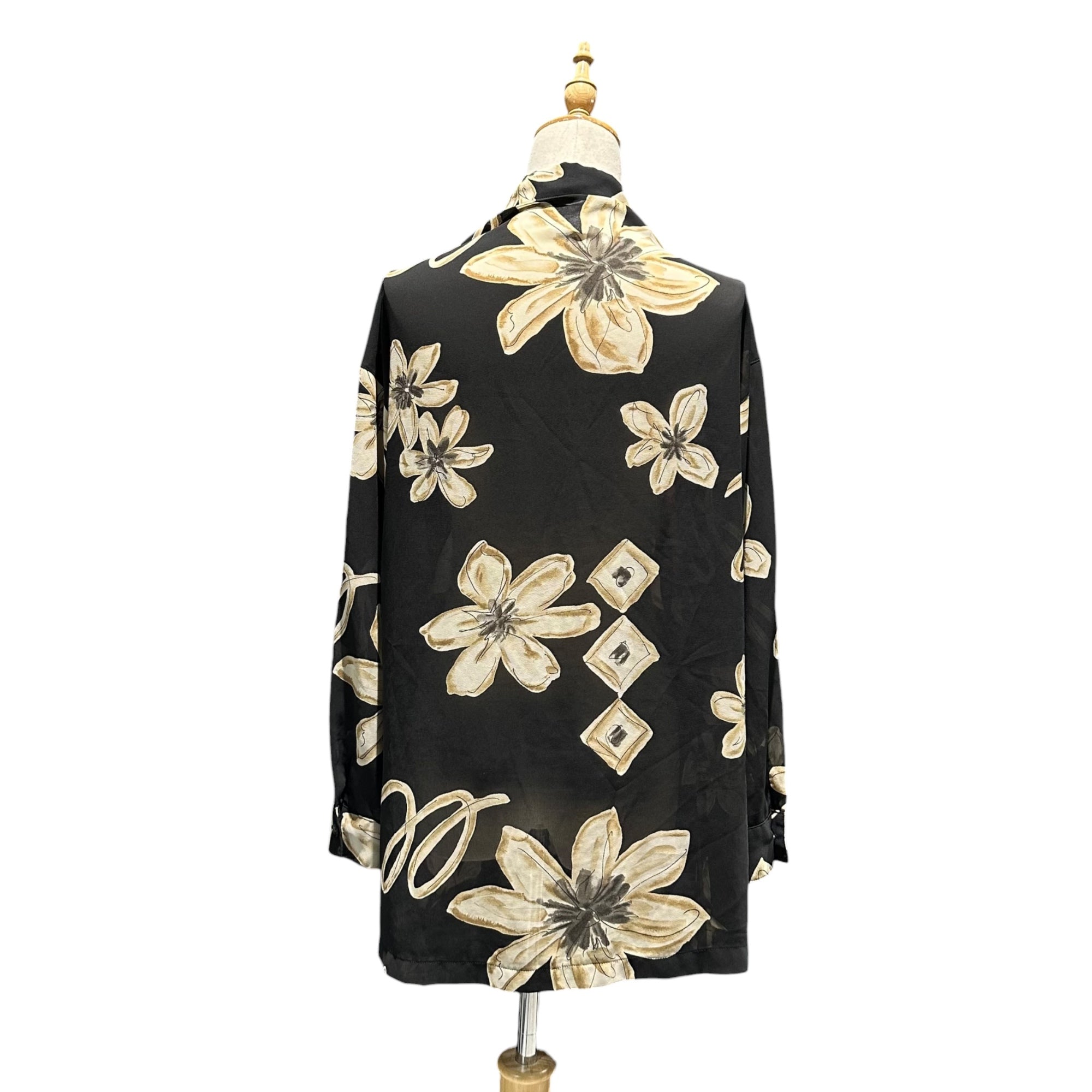 ISSEY MIYAKE(イッセイミヤケ) 1993SS Large Ink Wash Flower Print Sheer Shirt 大輪の水墨花 シアー シャツ IM91-JF343 M ブラック 90's 90年代 メンズ着用可