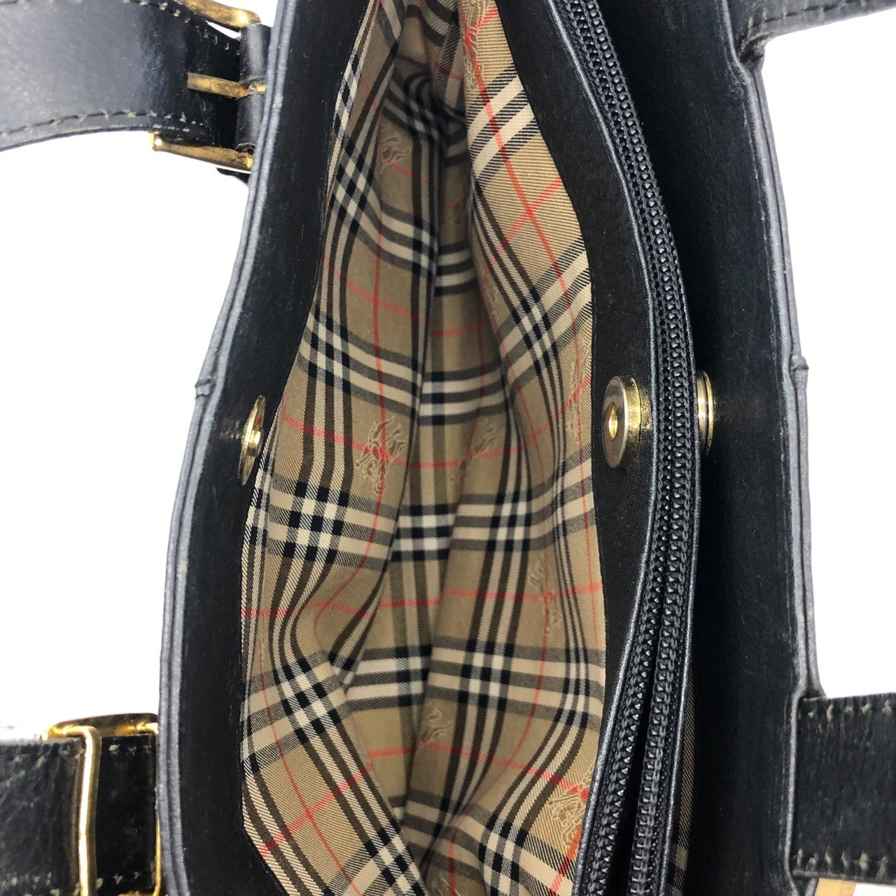 BURBERRY(バーバリー) ライニング ノヴァチェック レザー トート バッグ ブラック OLD ヴィンテージ ハンド