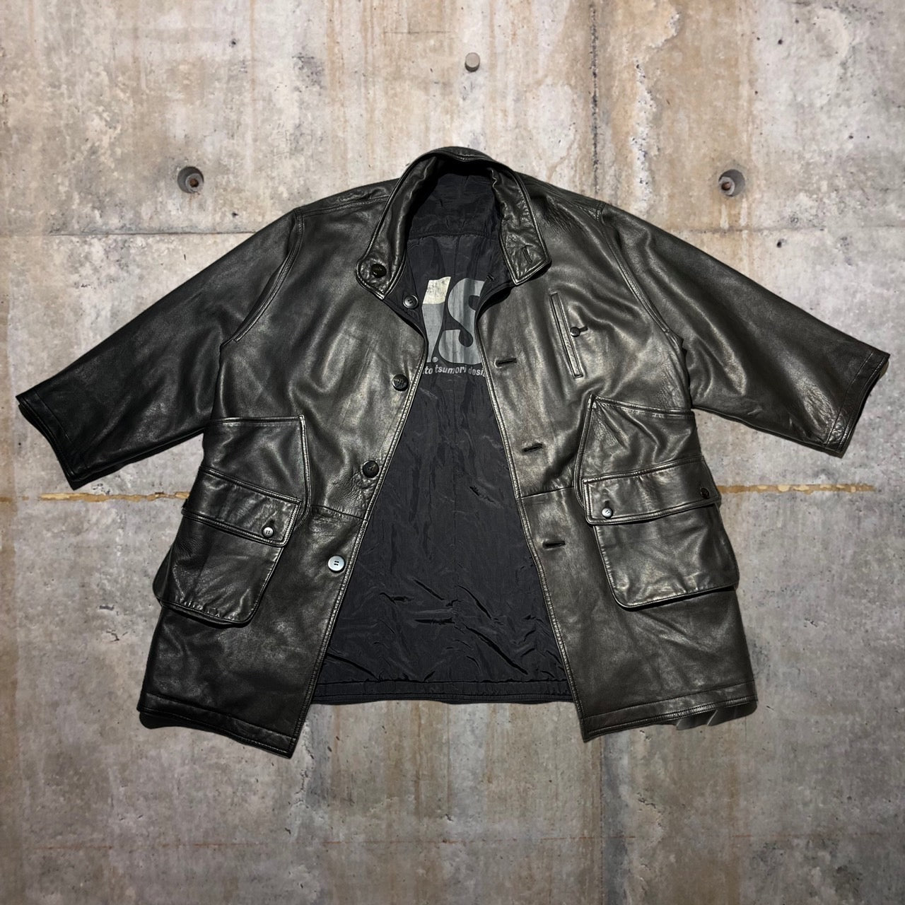 i.s. ISSEY MIYAKE(アイエスイッセイミヤケ) 88's ”is”logo reversible leather coat/リバーシブルレザーコート RQ63038 9(XLサイズ程度) ブラック IS TSUMORI CHISATO DESIGN