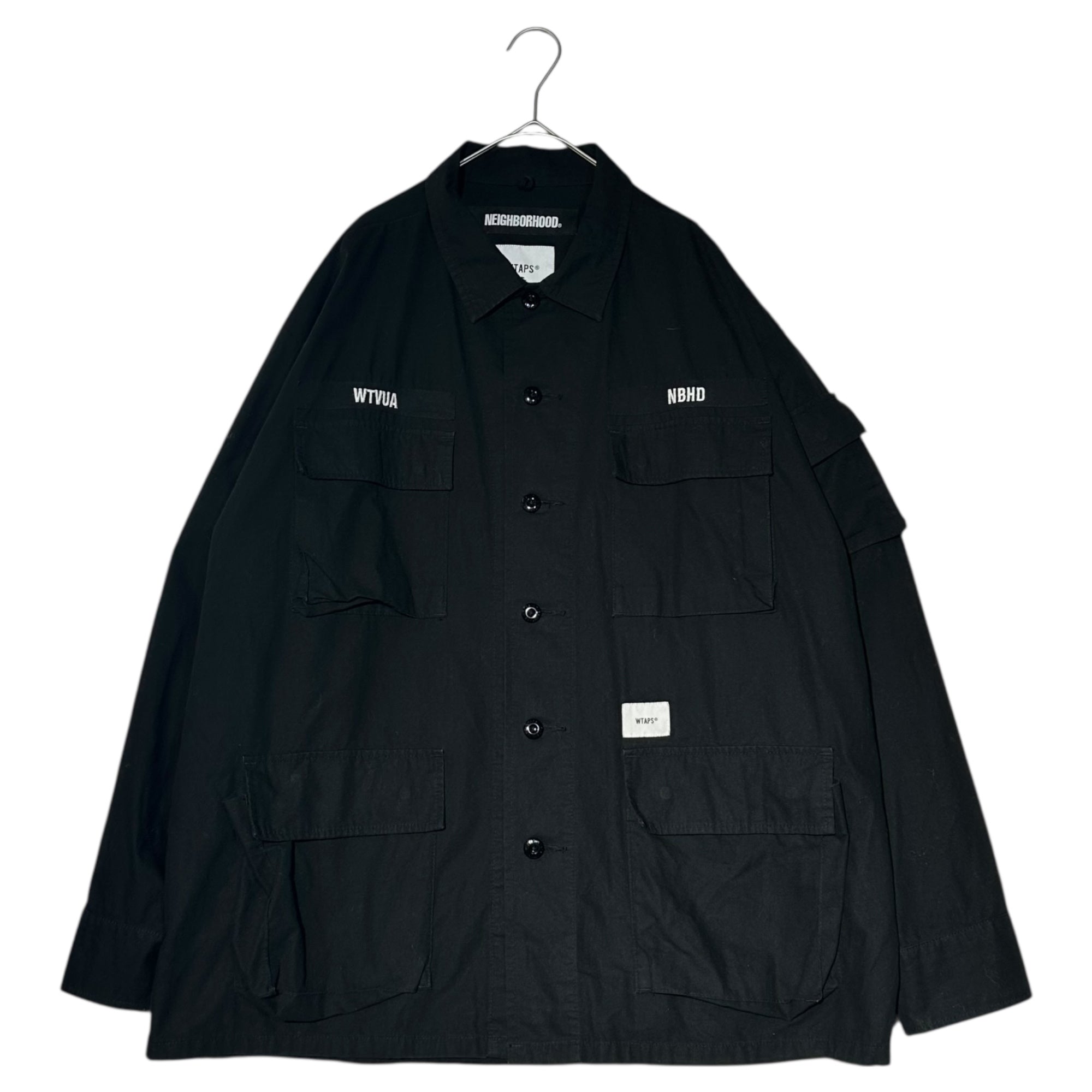WTAPS×NEIGHBORHOOD(ダブルタップス×ネイバーフッド) 19AW JUNGLE LS SHIRT ジャングル LS シャツ 192WVNHD-SHM01S 03 ブラック ミリタリー ジャケット コラボ クロスボーン