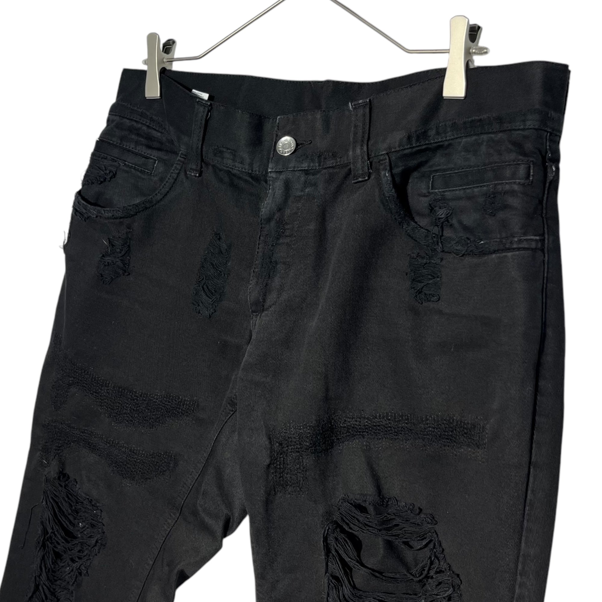 DOLCE&GABBANA(ドルチェ&ガッバーナドルガバ) Back plate distressed black denim pants