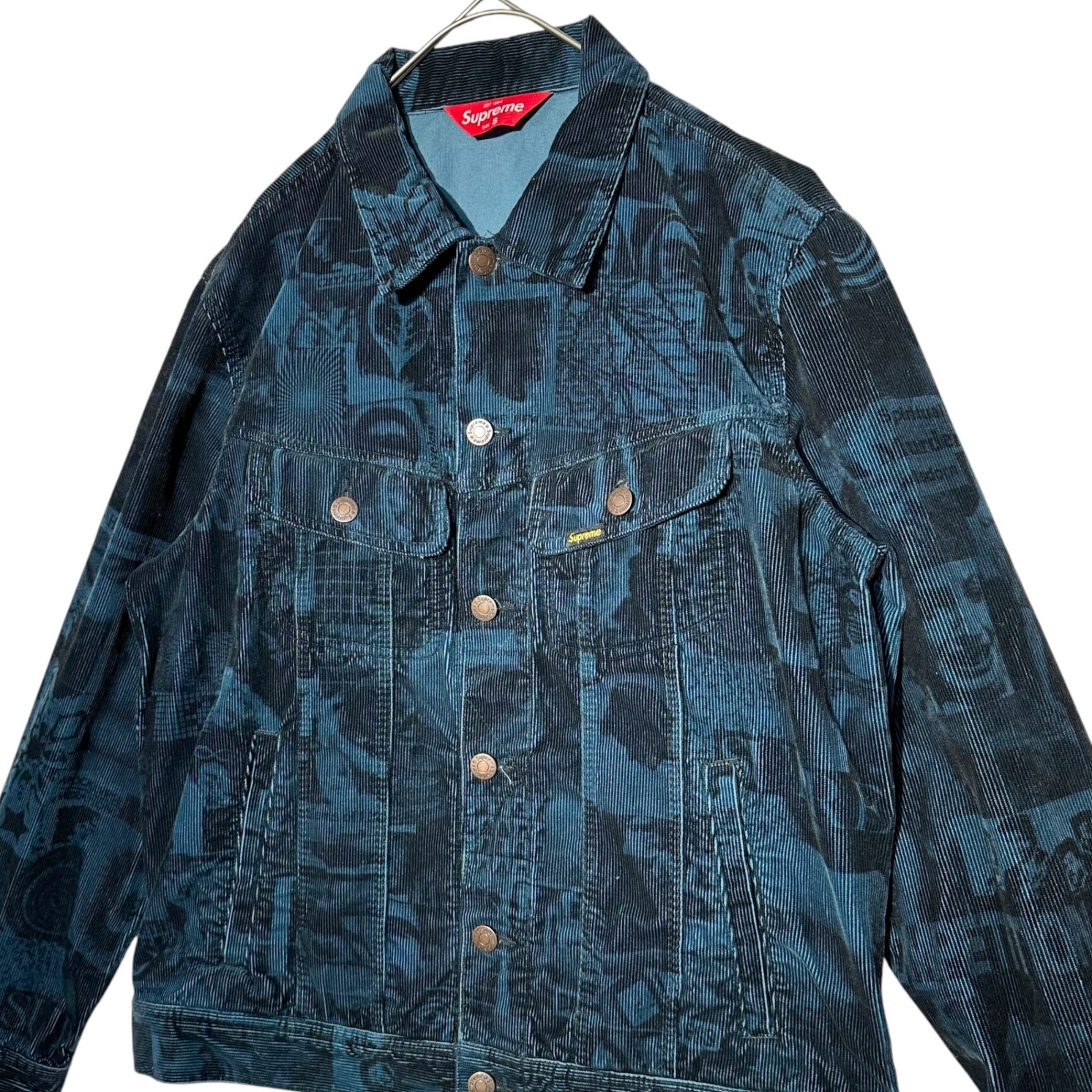 SUPREME(シュプリーム) 18SS Vibrations Corduroy Trucker Jacket バイブレーション コーデュロイ トラッカー ジャケット S ブルー×ブラック