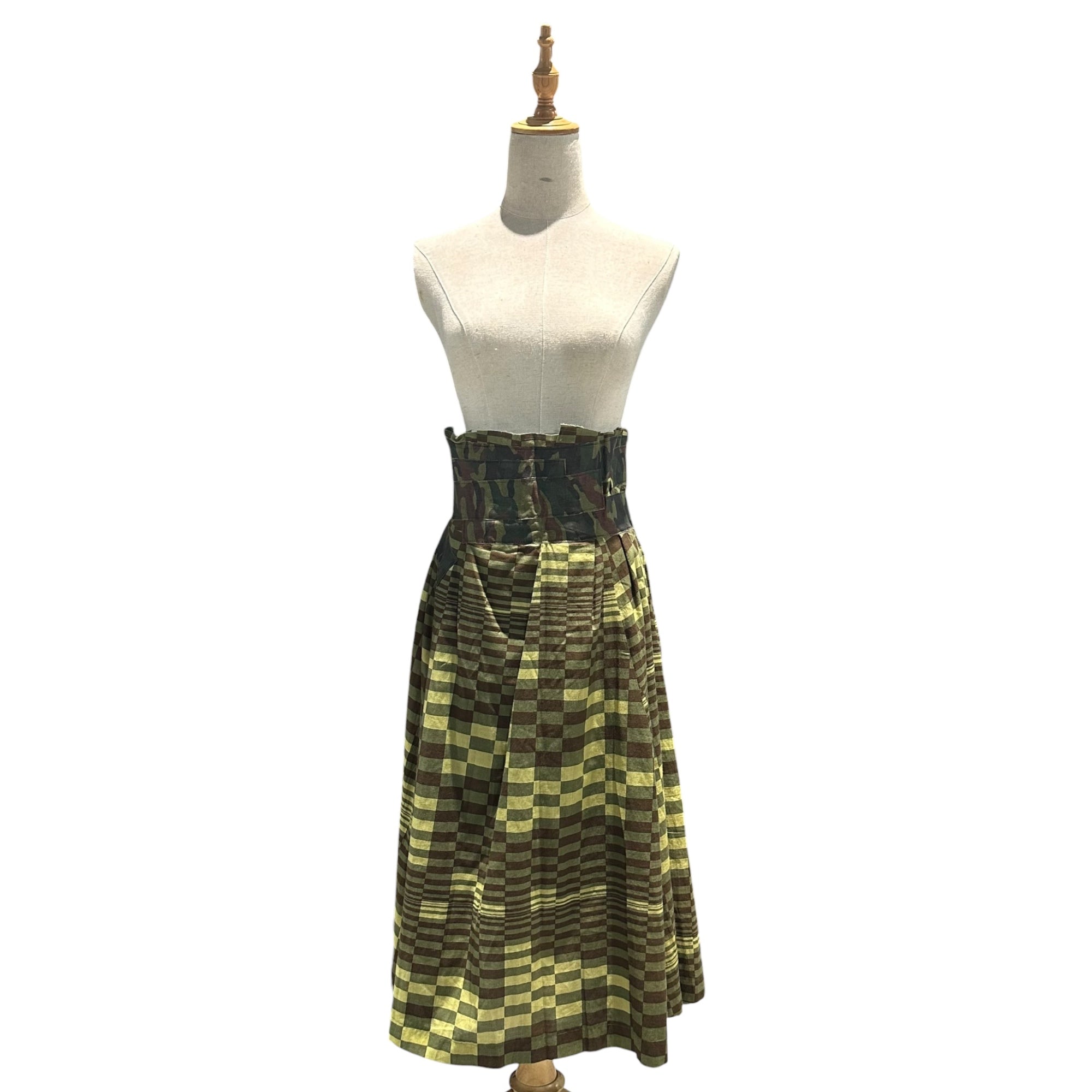 COMME des GARCONS(コムデギャルソン) 2000AW Camouflage Check Patterned Cotton Skirt with Contrast Panels カモフラ チェック 切替 コットン スカート GS-10017S S カーキ AD2000 00s アーカイブ