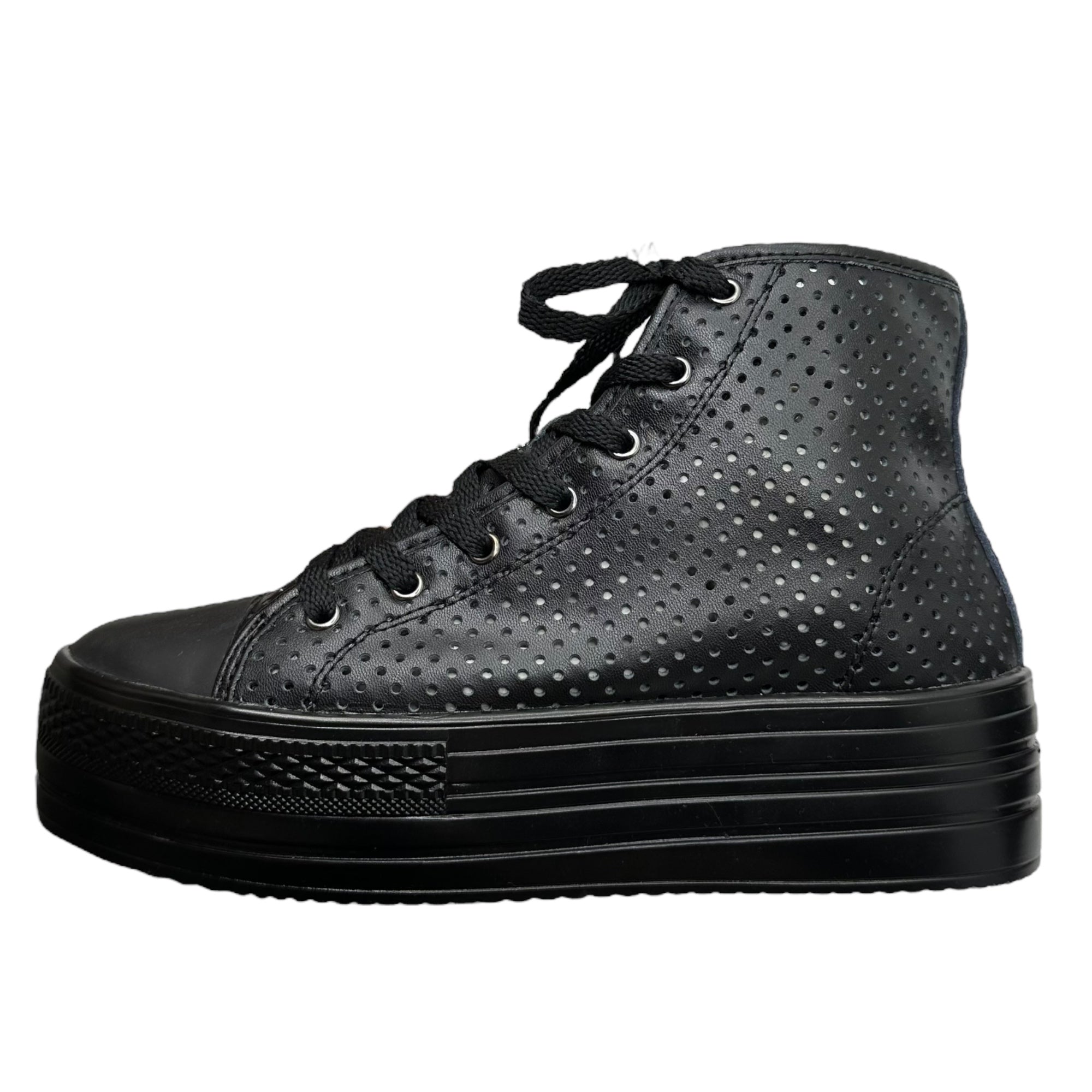 COMME des GARCONS JUNYA WATANABE(コムデギャルソンジュンヤワタナベ) Punching Leather Thick Sole High Cut Sneaker パンチング レザー 厚底 ハイカット スニーカー JA-K115 L ブラック