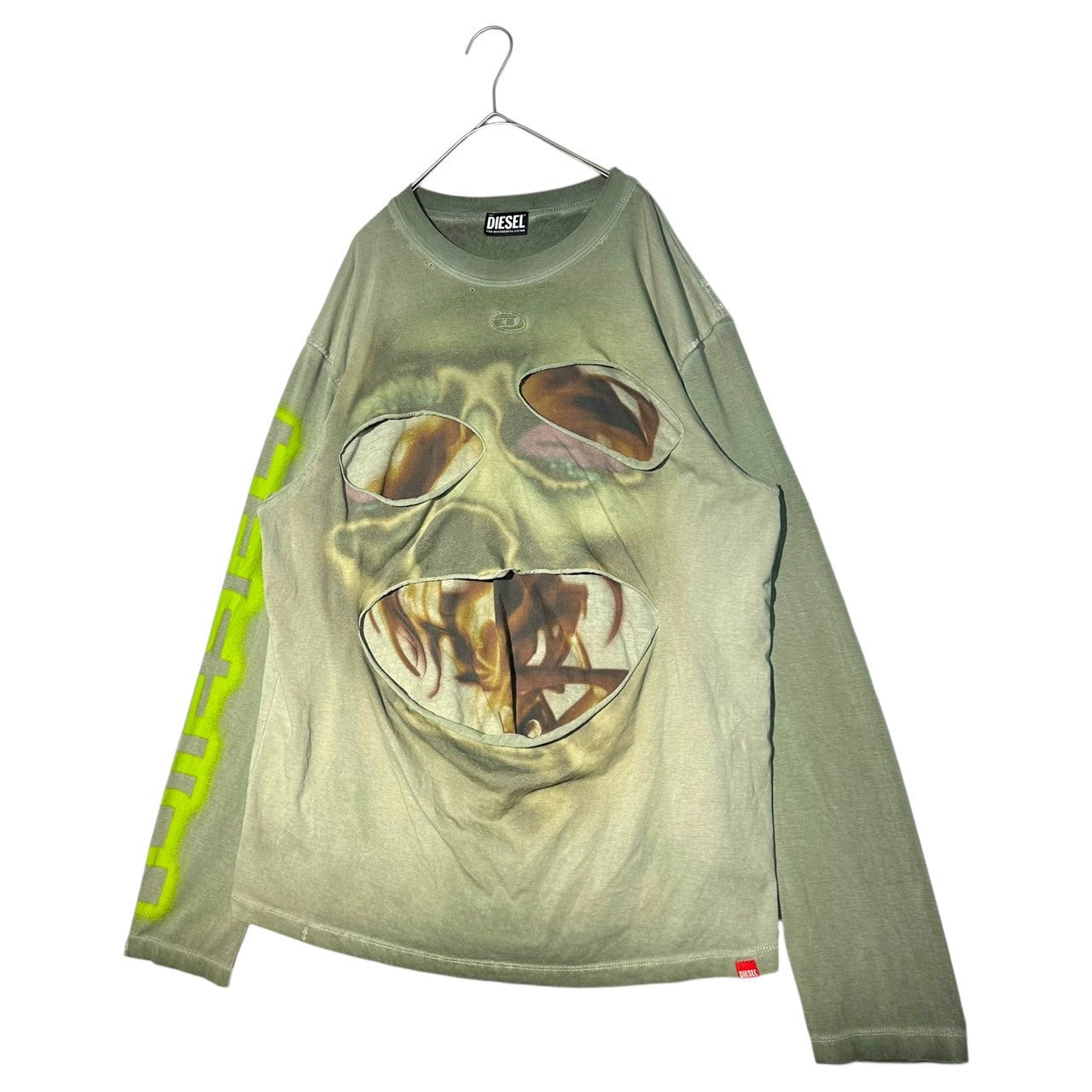 DIESEL(ディーゼル) 23SS T-CRANY デストロイ 長袖 Tシャツ A099080KHAH M グリーン ダメージ加工 カットソー