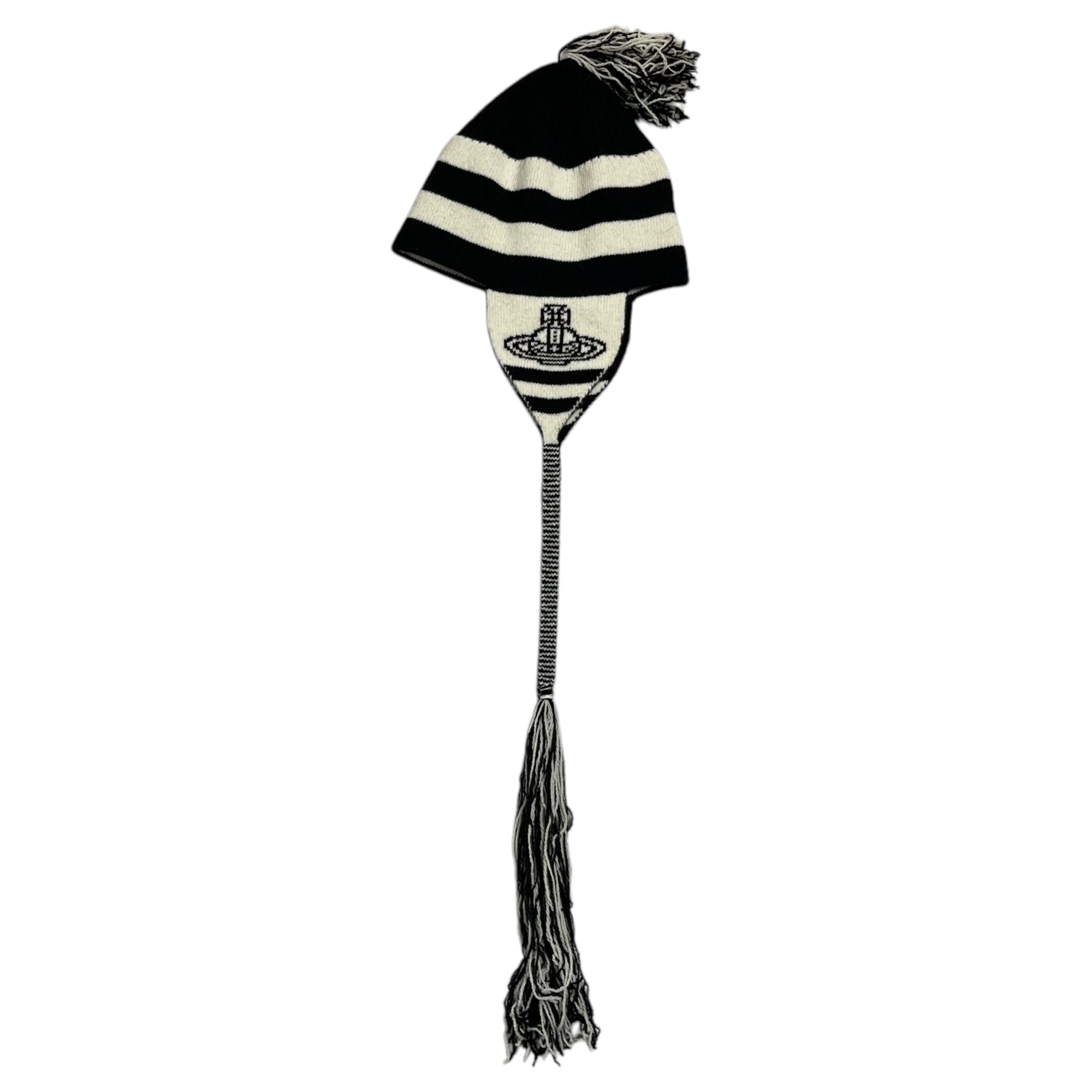 Vivienne Westwood(ヴィヴィアンウエストウッド) Reprint knit hat with ear flaps 復刻 耳当て付き ニット帽 FREE アイボリー×ブラック 正規タグ付属